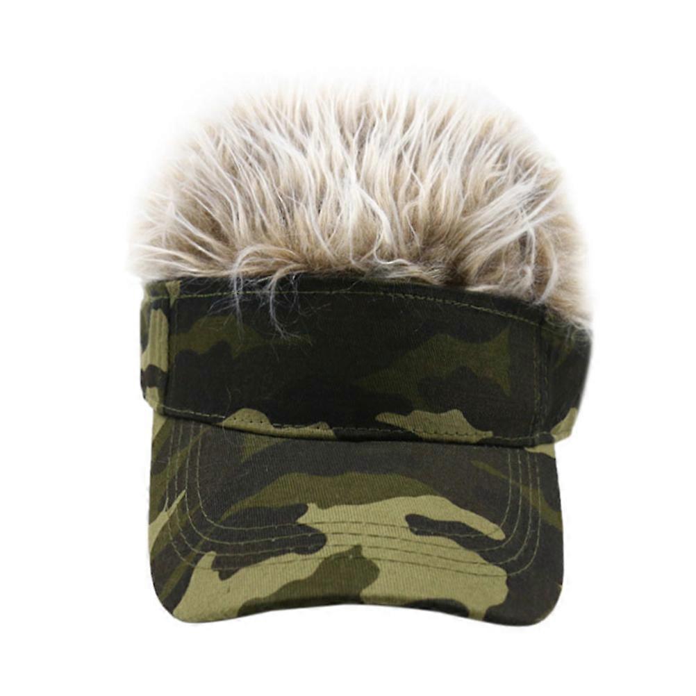 Baseball Shape Wig Hat For Men And Women With Adjustable Size Green Camouflage Hair 56-60cm Suitable For Festivals 1Pcs