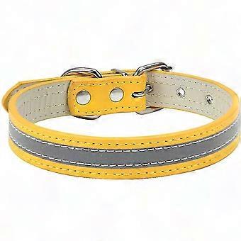 Reflective Leather Pet Collar for Dogs and Cats, Adjustable Kitten Collar Set of 2 in Gold