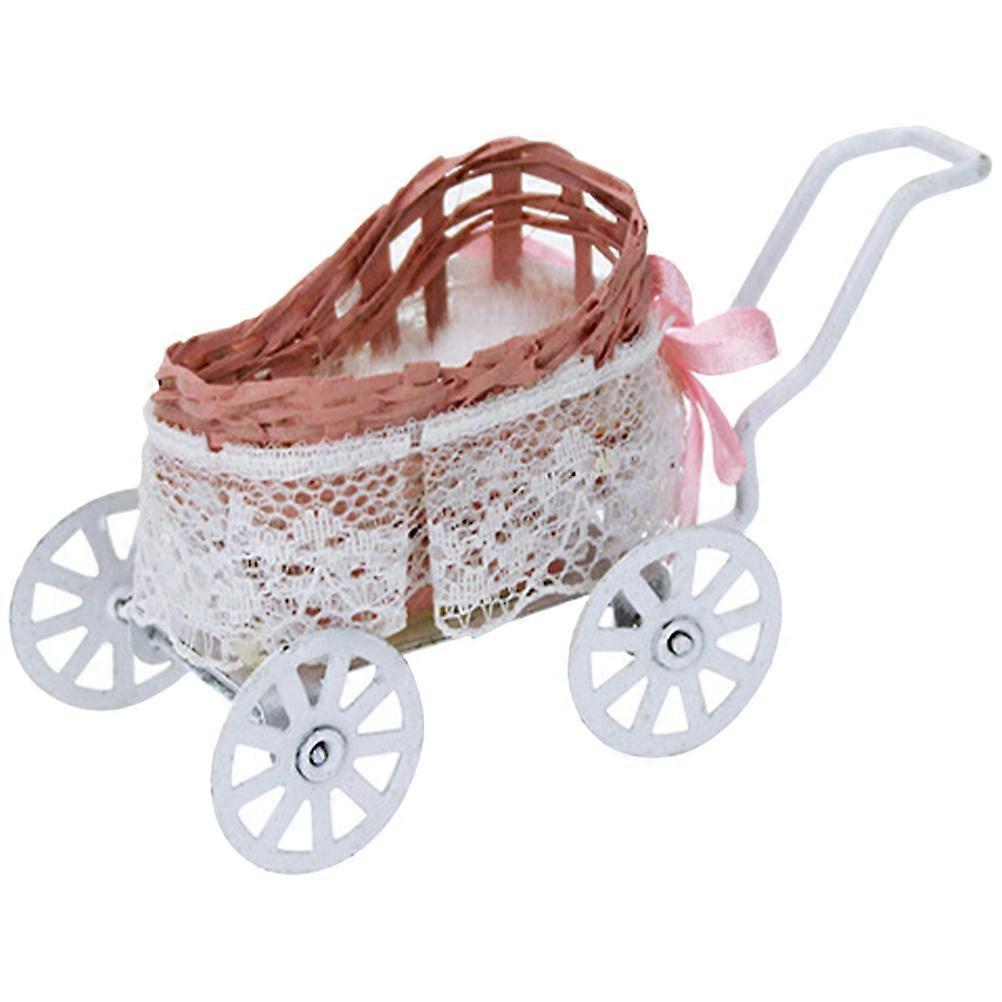 Toy Baby Stroller Miniature Baby Stroller Mini House Furniture White Alloy and Fabric for Educational Purposes 1Pack