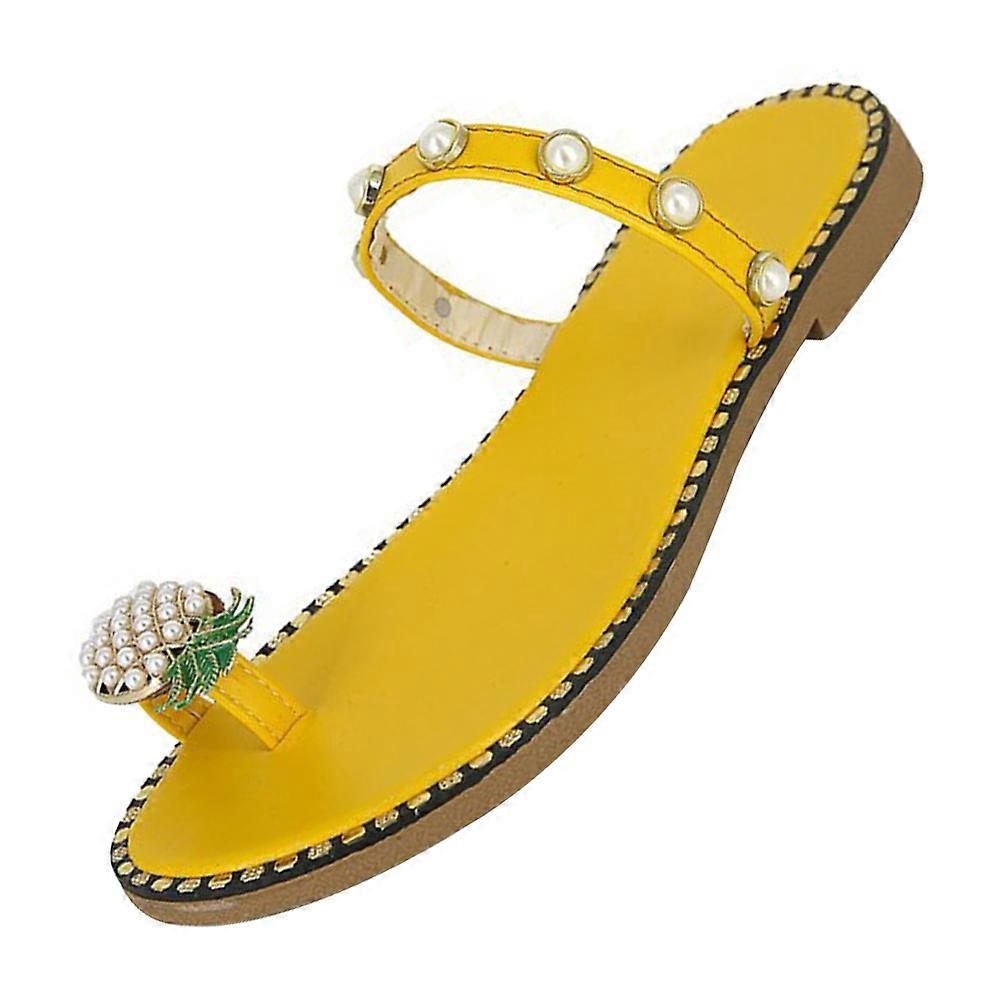 Women Slipper Sandal Flat Design Different Occasions Pu Yellow Lightweight 1 Pair