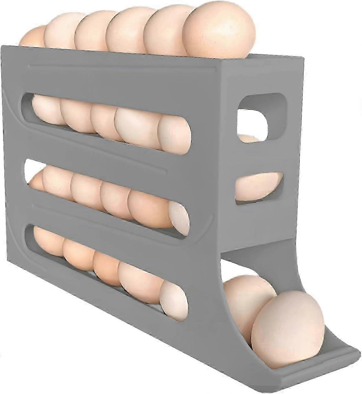 30-Piece Automatic Rolling Refrigerator Egg Storage Rack, Space-Saving Gray Egg Dispenser for Efficient Kitchen Organization