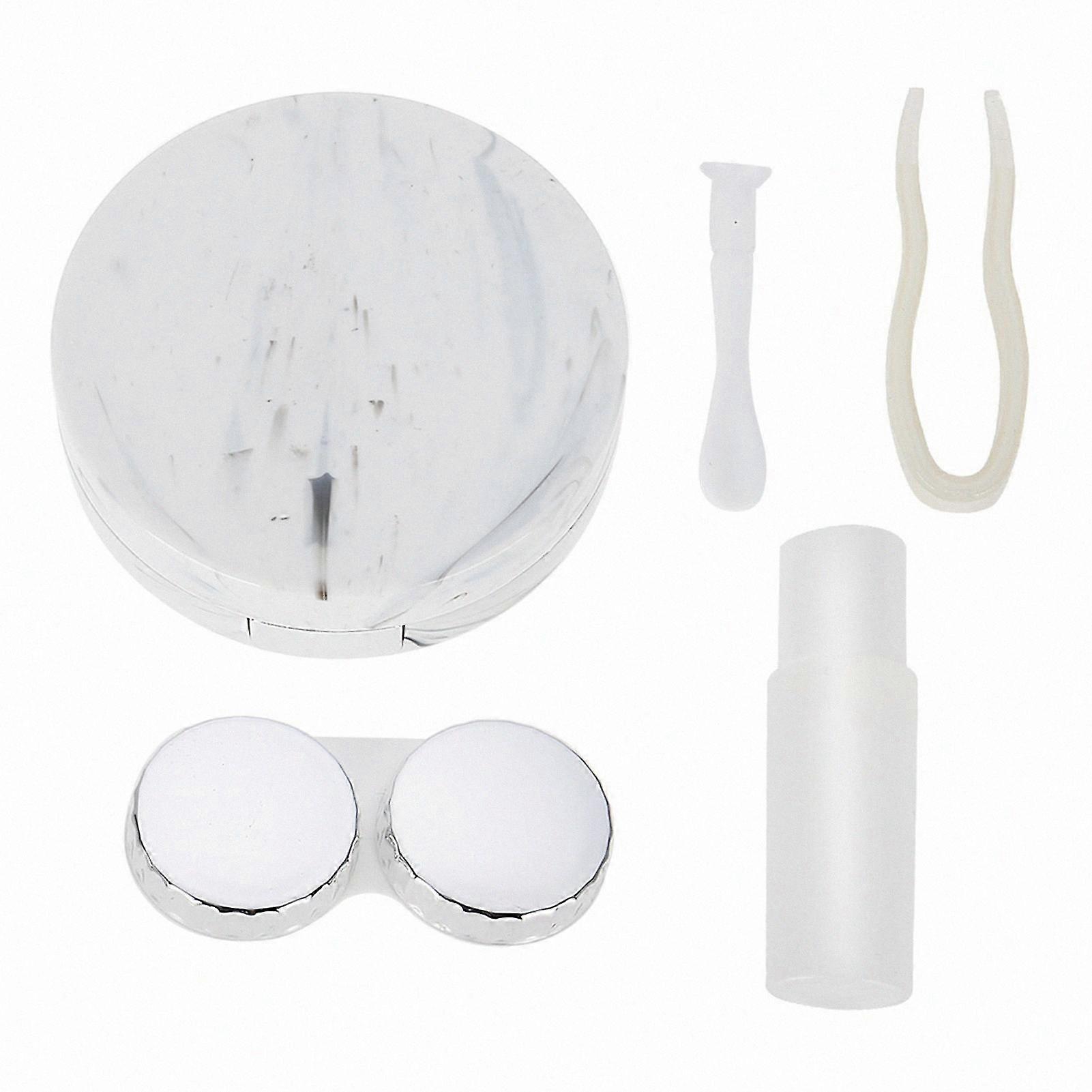 Portable Eye Care Kit with Marble Pattern Contact Lens Case Container (White)