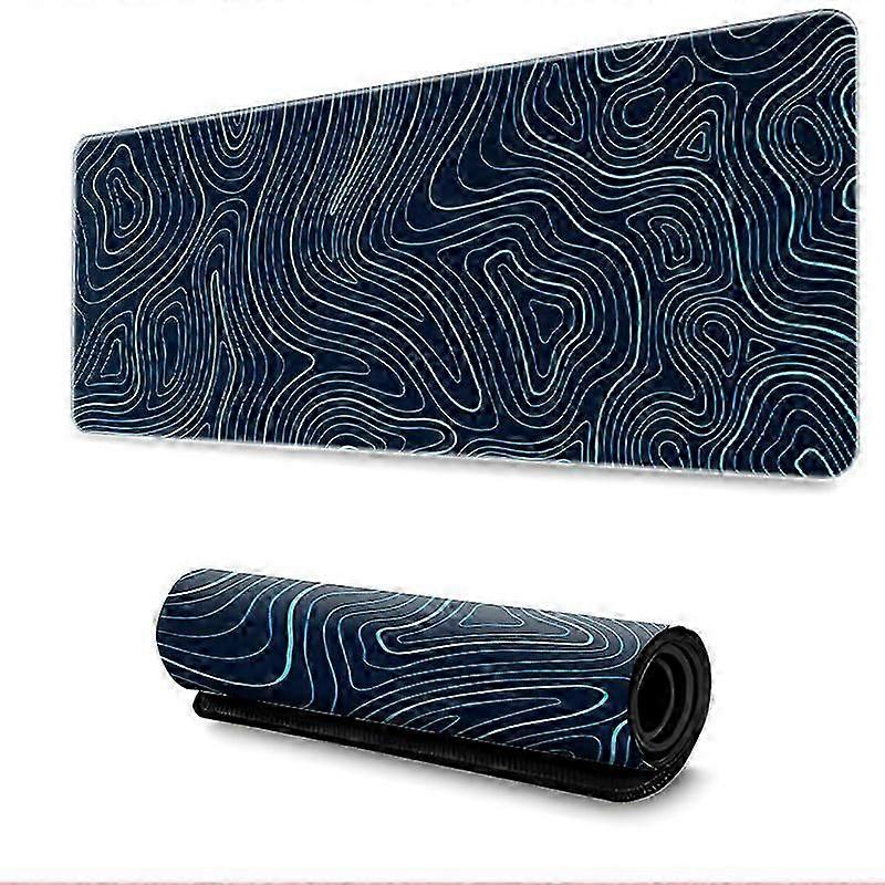 Large Gaming Mouse Pad with Stitched Edges - Minimalist Topographic Map Desk Mat, Anti-Slip Base