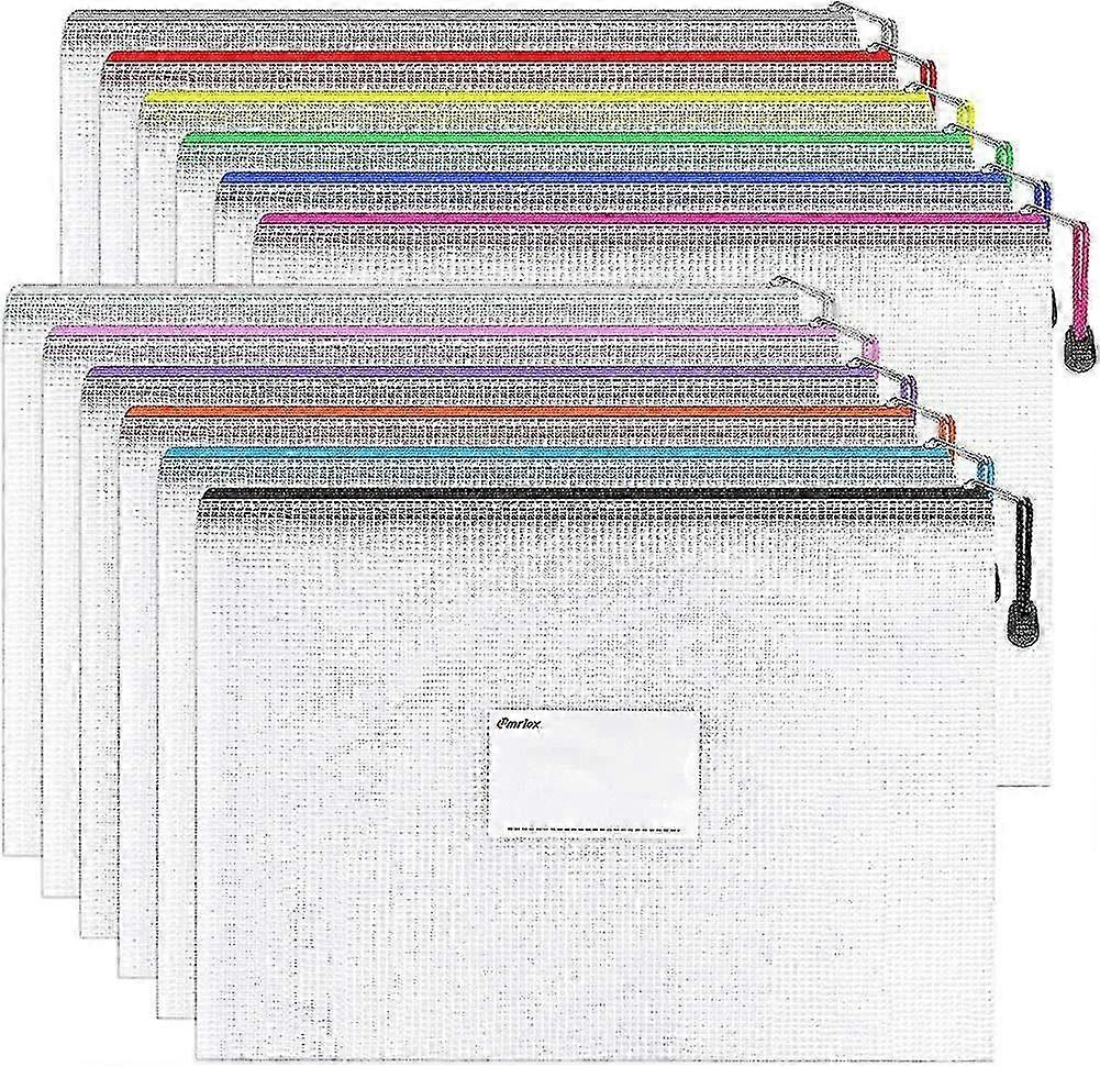A4 Plastic Zip File Document Folders with Label Pocket, 12-Pack Plastic File Folders