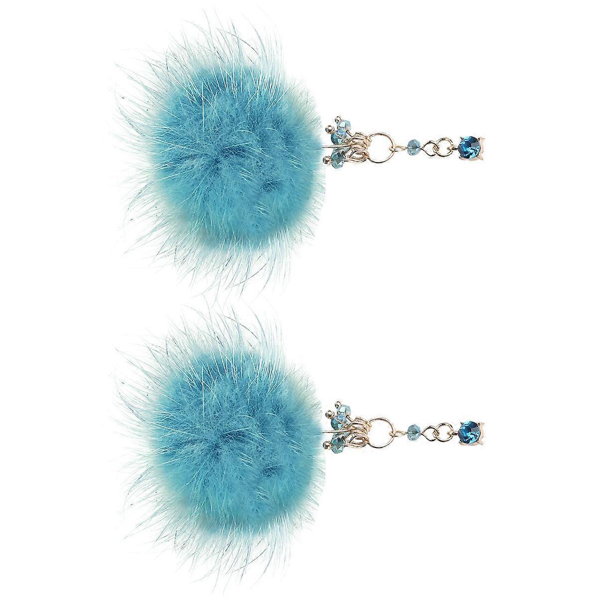 Green Long Plush Earrings with Elegant Fuzzy Ball Design for Ear 1 Pair