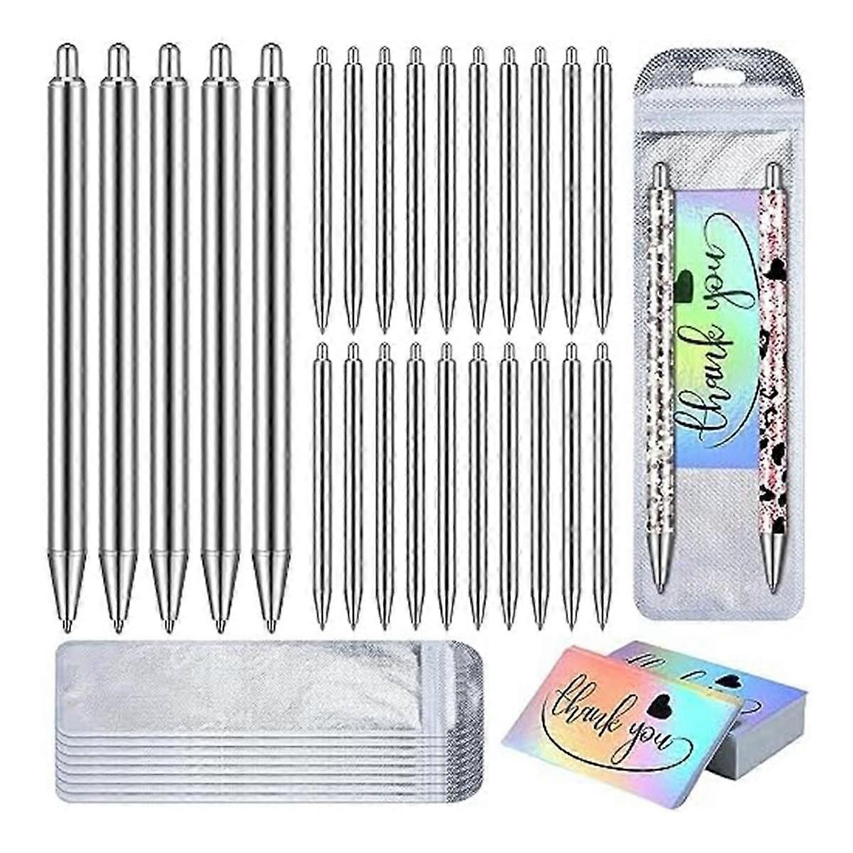 Stainless Steel Pen Blank Resealable Bags and Holographic Thank You Cards Set for DIY Glitter Pen E