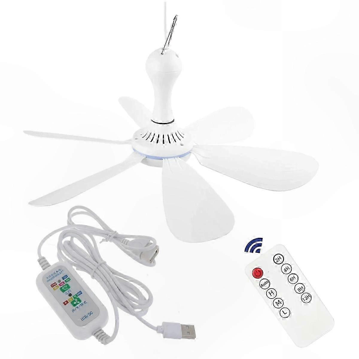 Ceiling Fan with 6 Blades, USB Powered, Remote Control, 4 Speeds, Timer Function, Quiet Operation for Home or Office Use
