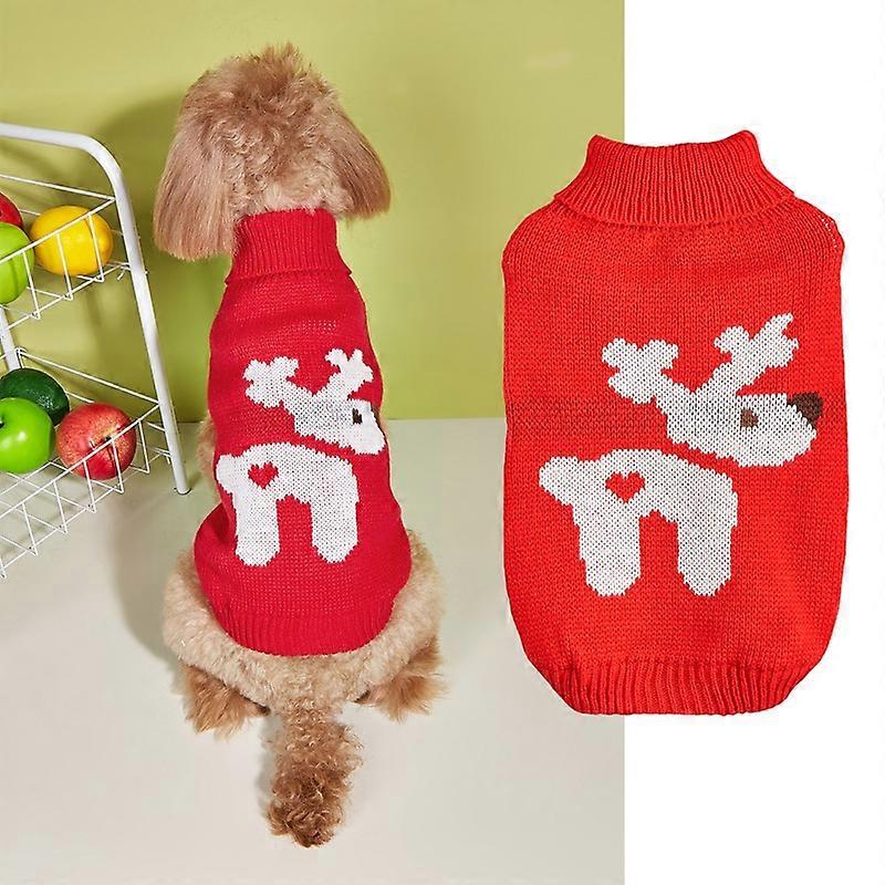 Winter pet clothes knitted warm contrast color five-pointed star heart puppy pattern lapel Bichon Pomeranian sweater