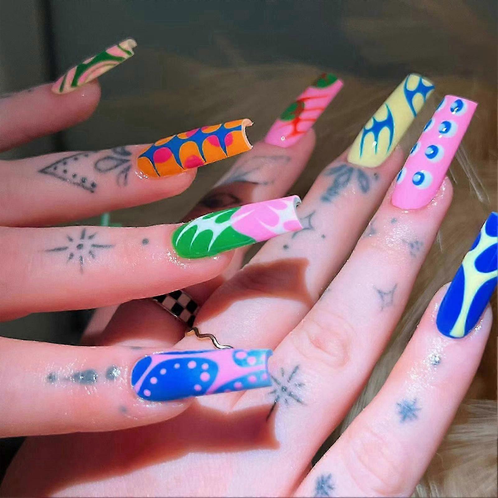 Glossy Colorful Long Fake Nails Ultra-flexible Long Lasting Fake Nails for Fingernail DIY Decoration