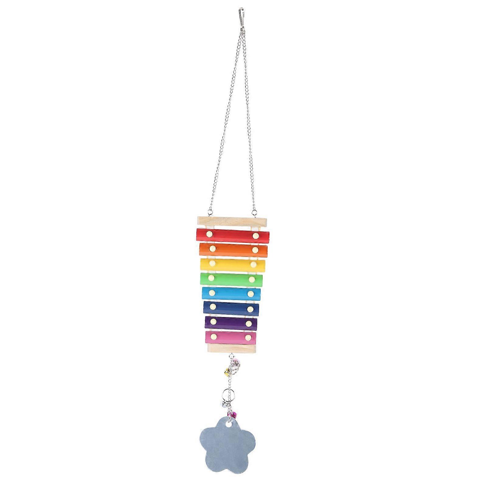 Pet Chicken Xylophone Toy Hens Parrots Hanging Wooden Pecking Xylophone with Mirror