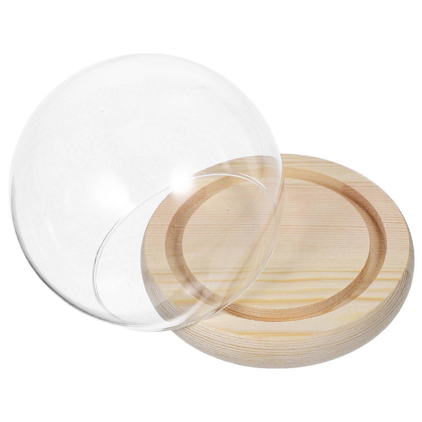 Glass Display Case for Protection 2Pcs Clear Dome with Wooden Base and Cover