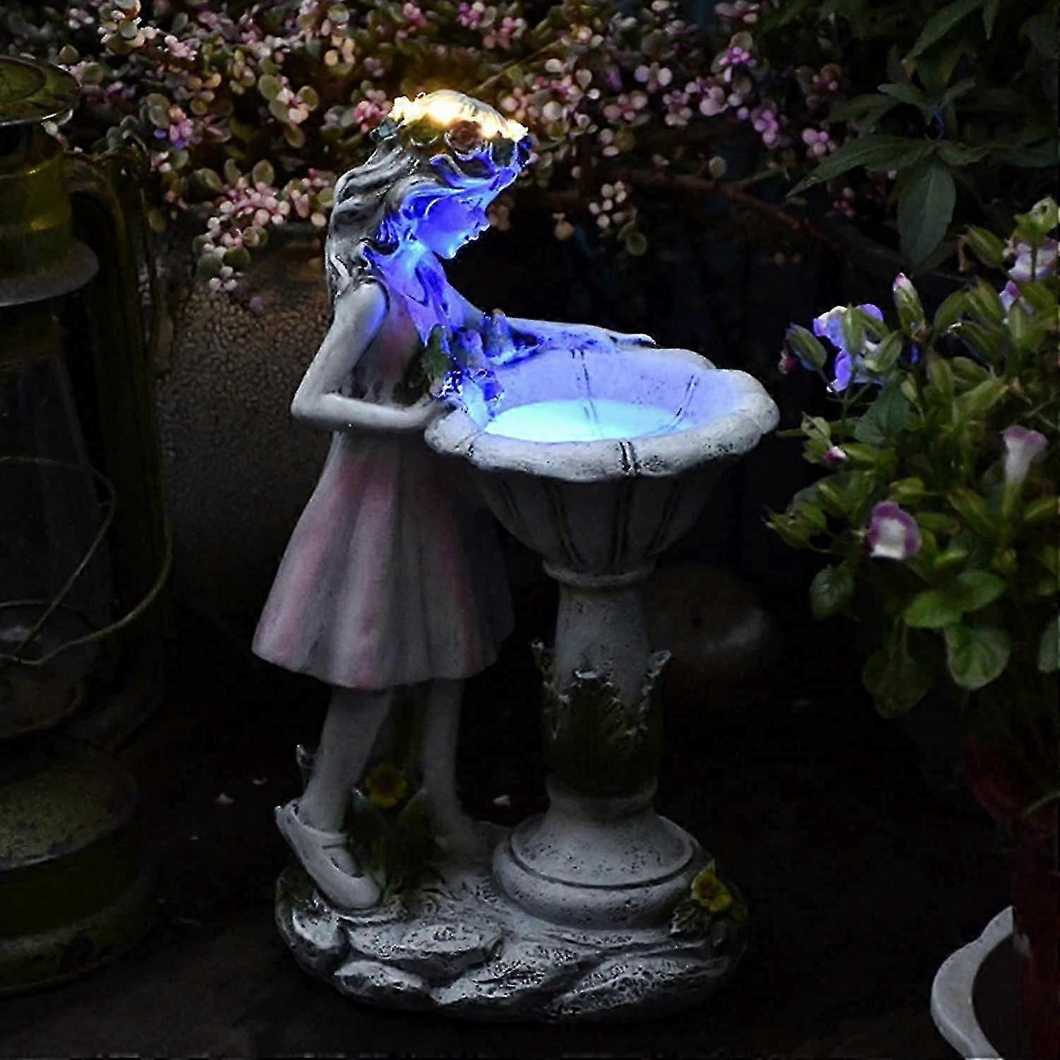 Outdoor Garden Decoration Figures Large Solar Light Garden Flower Fairy Garden Decoration Resin Flow