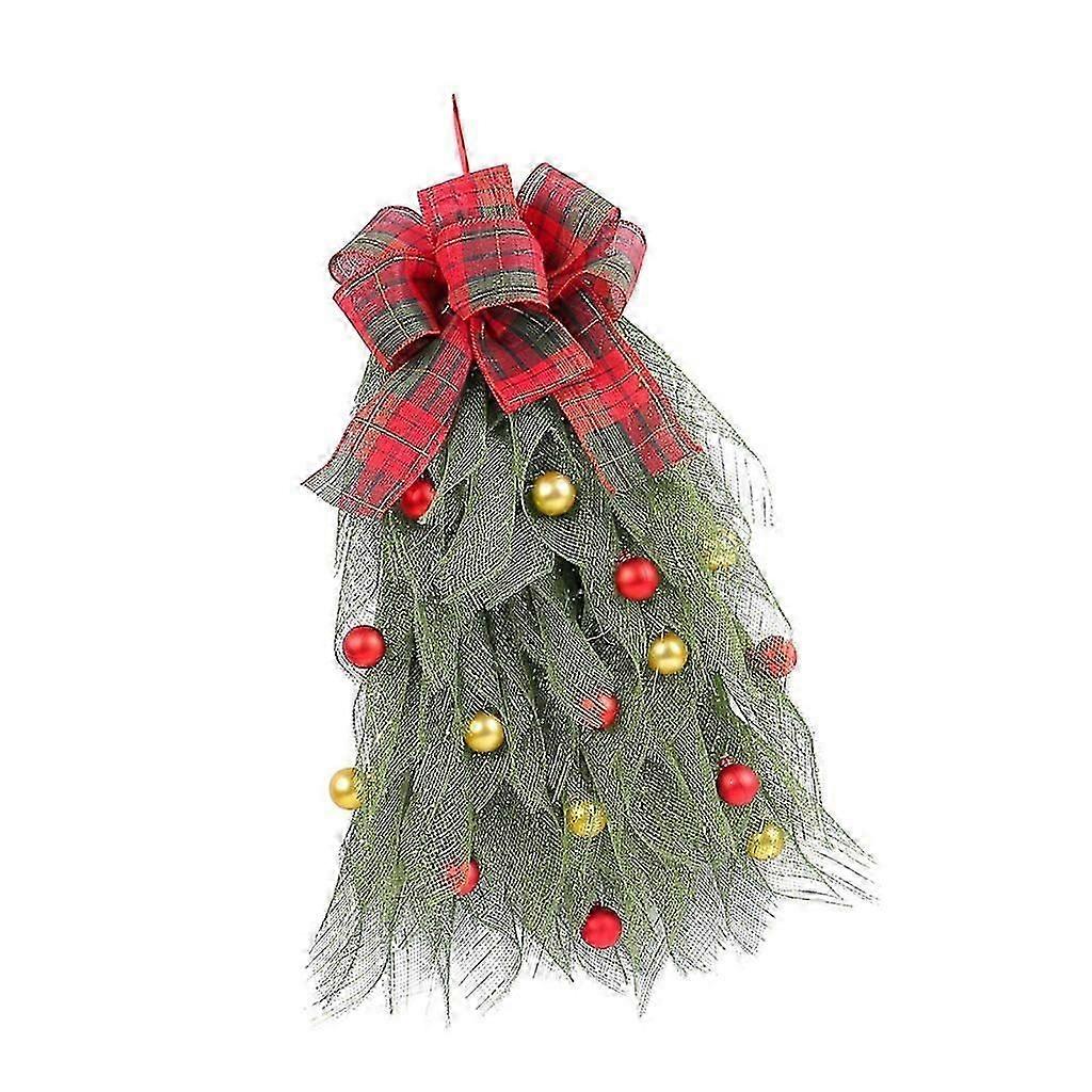 Holiday Wreath Front Door Decors Christmas Tree Bowknot Balls Hanging Ornament