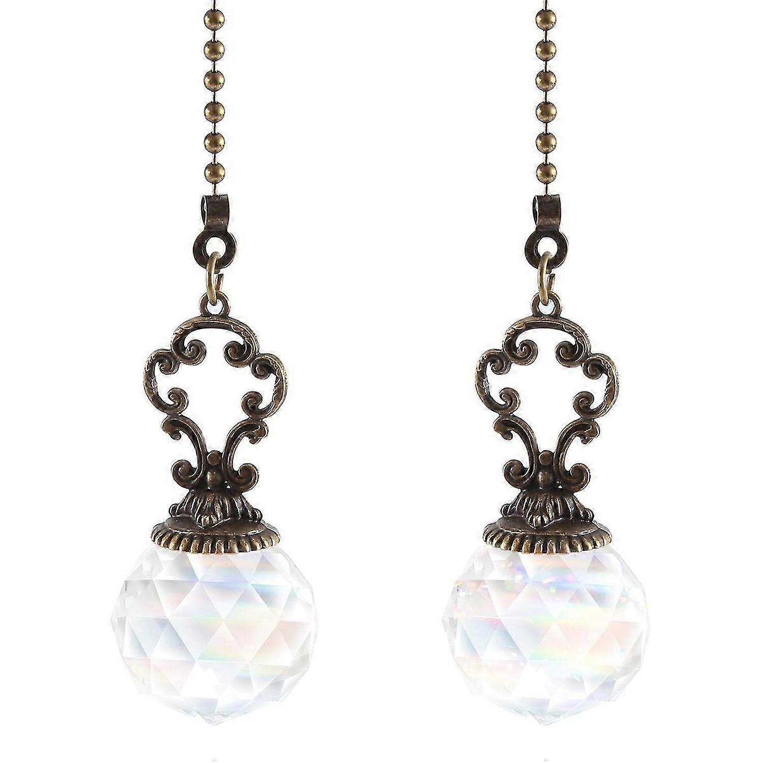 Set of 2 Vintage-Style Clear Fan Pull Ceiling Fan Chain Pulls Crystal Prism Ball