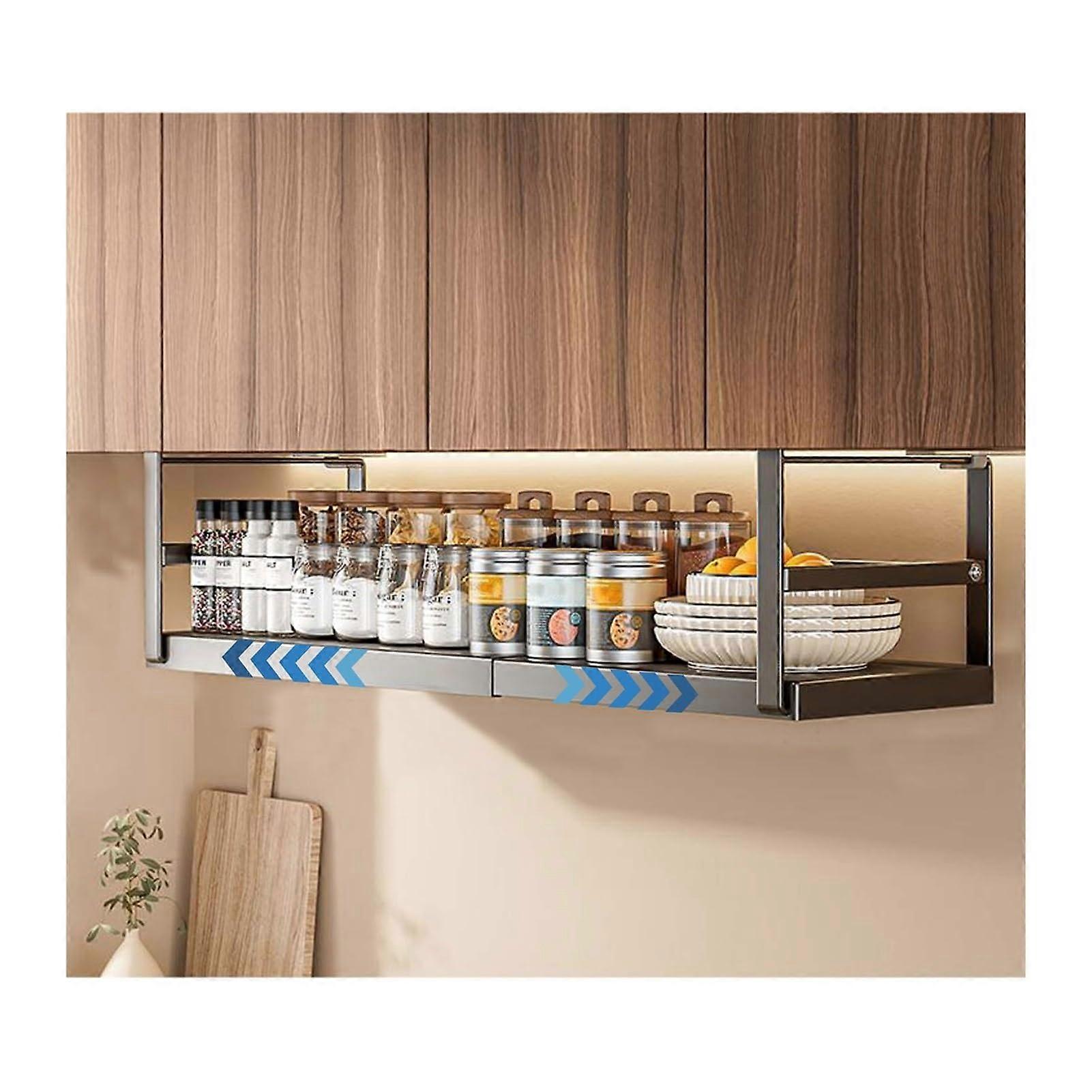 Adjustable Stainless Steel Under Shelf Storage Rack Telescopic 2745cm Hanging Spice Rack With Large Baskets Black
