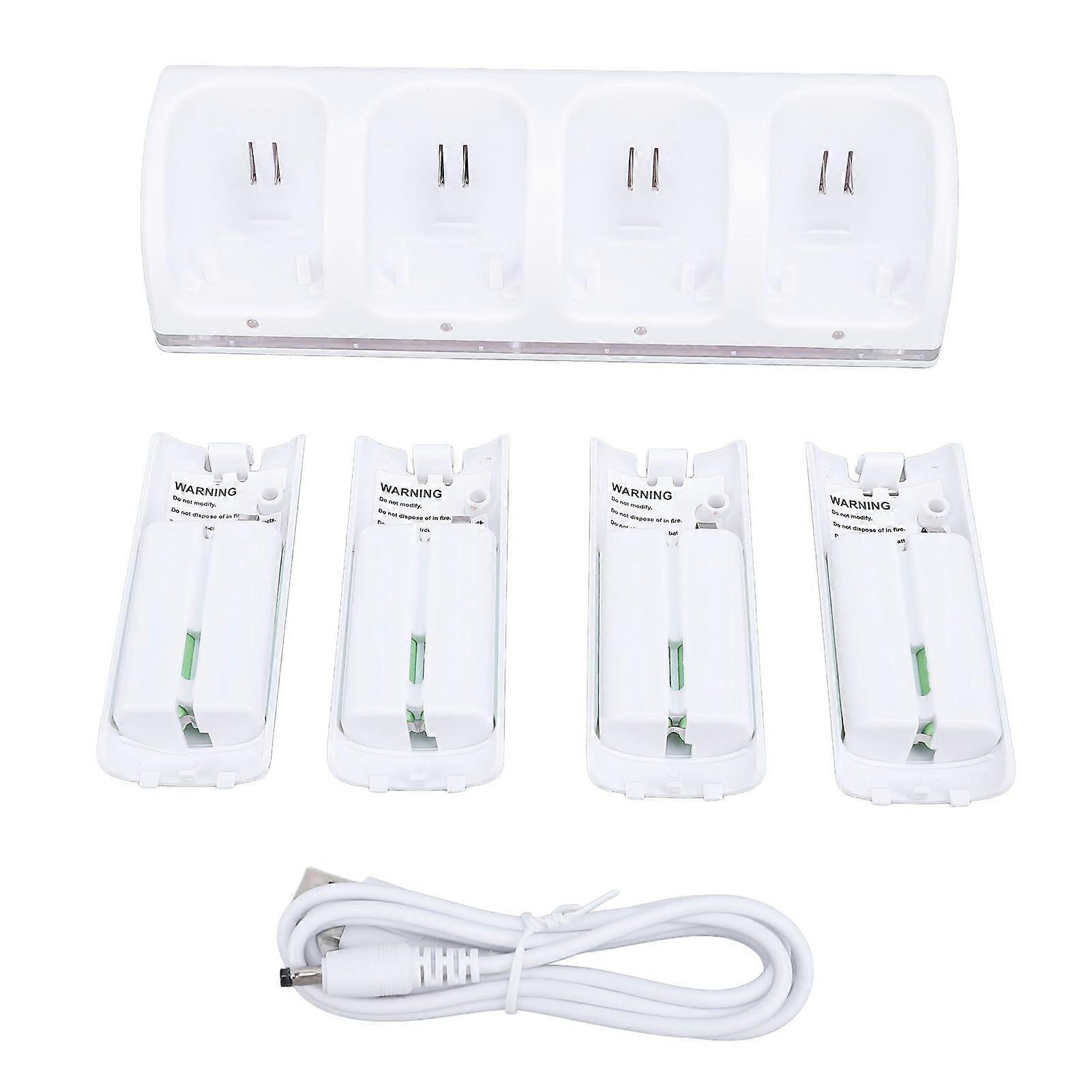 Controller Charger Station for Wii Remotes Controller Charger Dock Station with 4 Pack 2800mAh Rechargeable Battery White