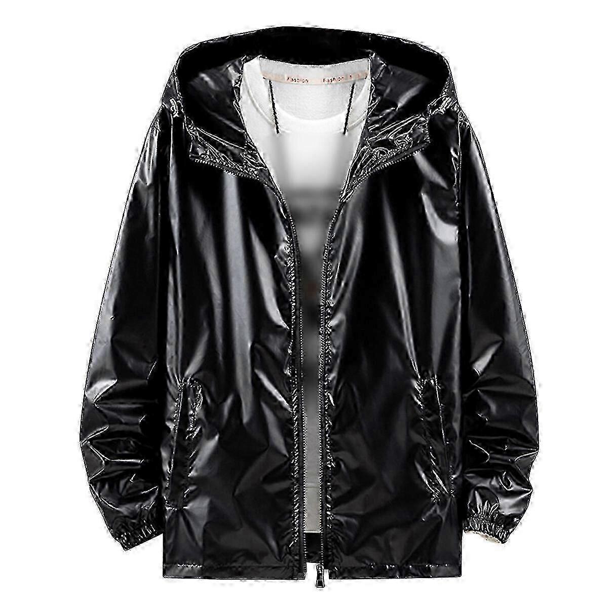 Mens Shiny Waterproof Hooded Jacket