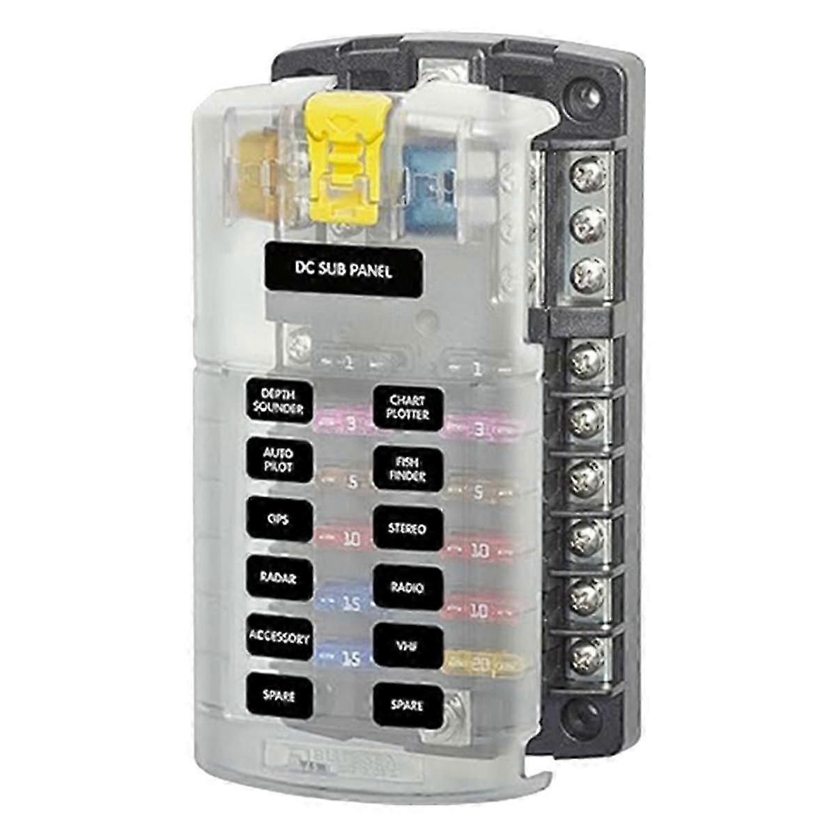 Car Boat Fuse Box Holder 5026 Blade Fuse Block 32V100A 12 Circuit with Ground and Cover
