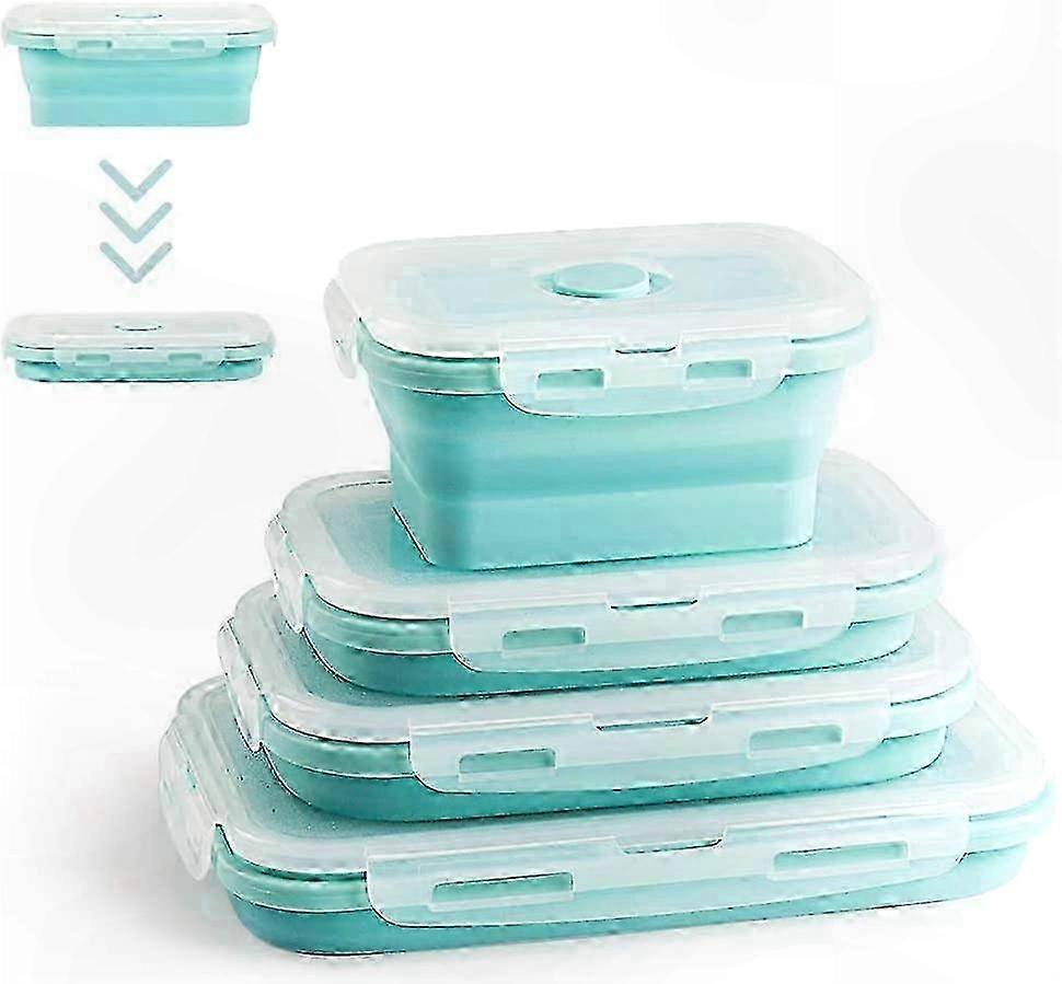 Foldable Food Storage Containers 4 PCS, Collapsible Silicone Lunch Boxes, Reusable Silicone Food Containers