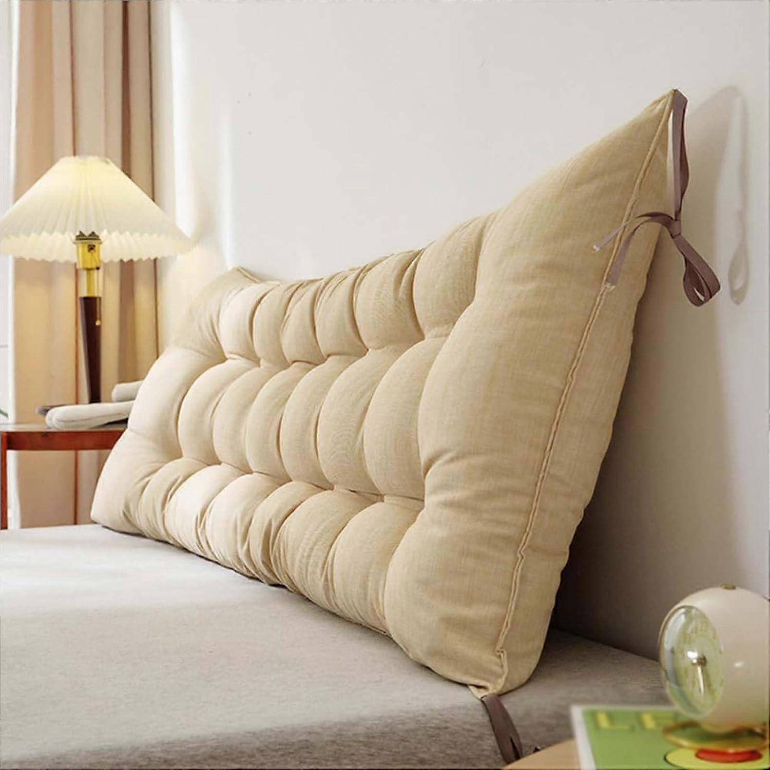 Headboard Reading Pillow 50x120cm Beige Back Cushion With Fixing Ties For Sofa Bay Window Bed Backrest