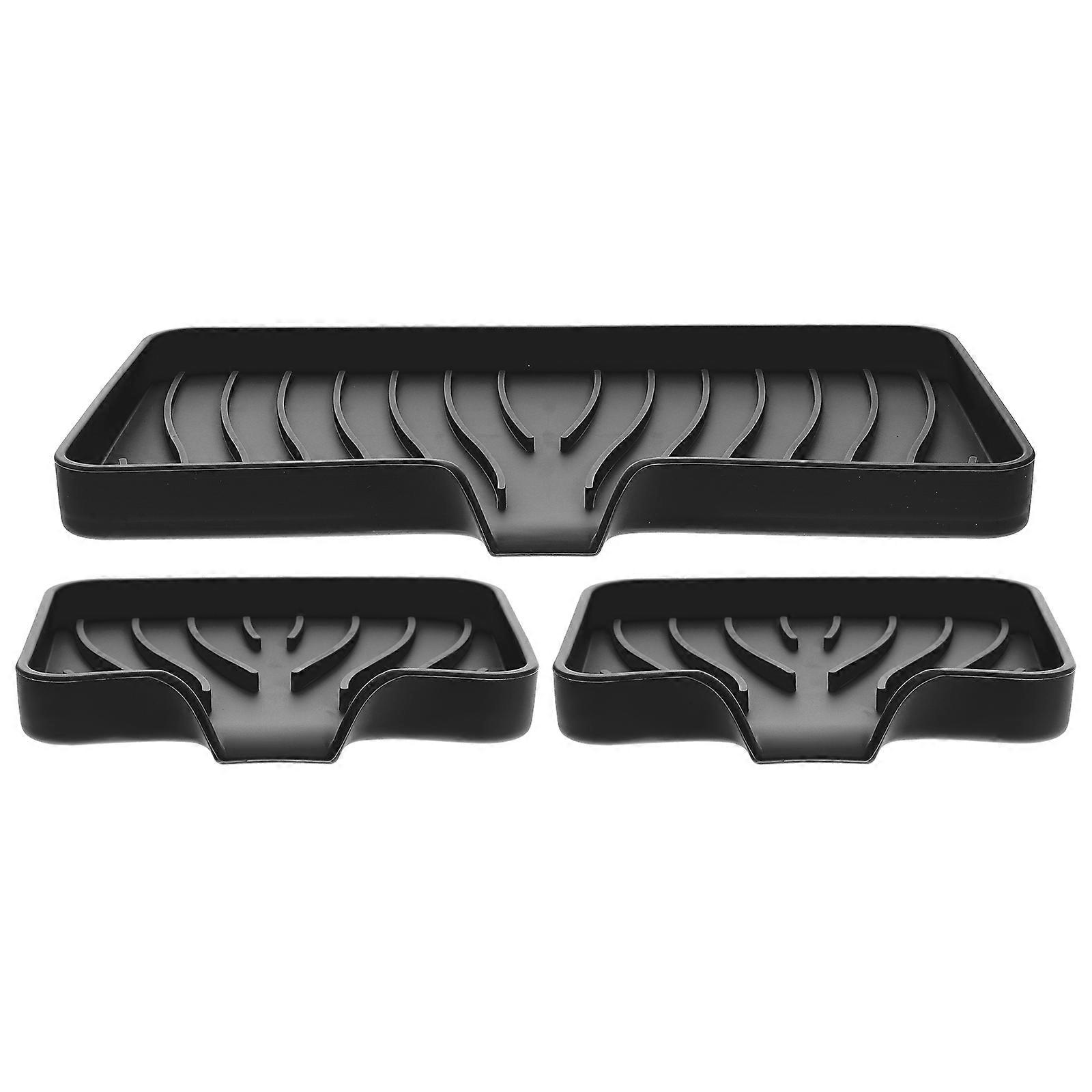 Drainage Soap Tray For Kitchen And Bathroom Accessories 6 Pcs Black Silicone Sponge Holder With Prevent Slipping Function