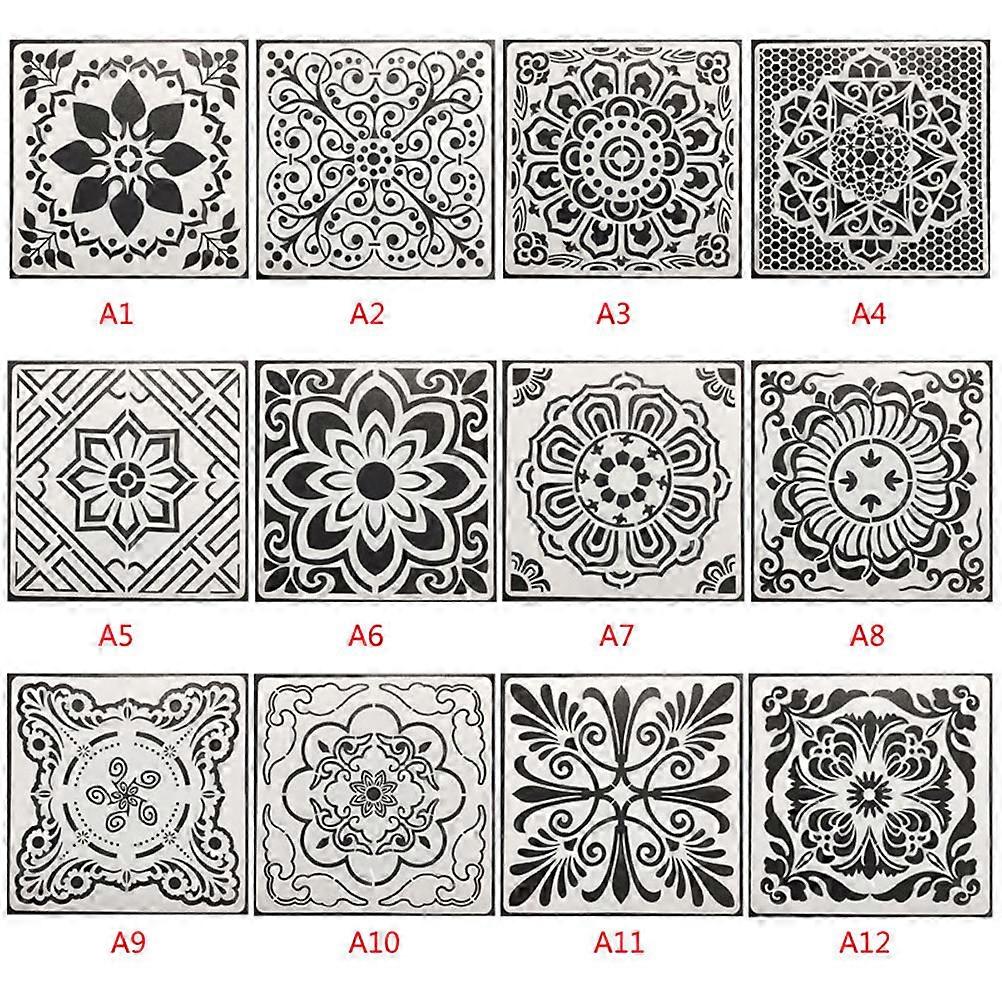 Floral Painting Stencils Mandala Templates Home Use 15x15cm Assorted Color 12Pcs