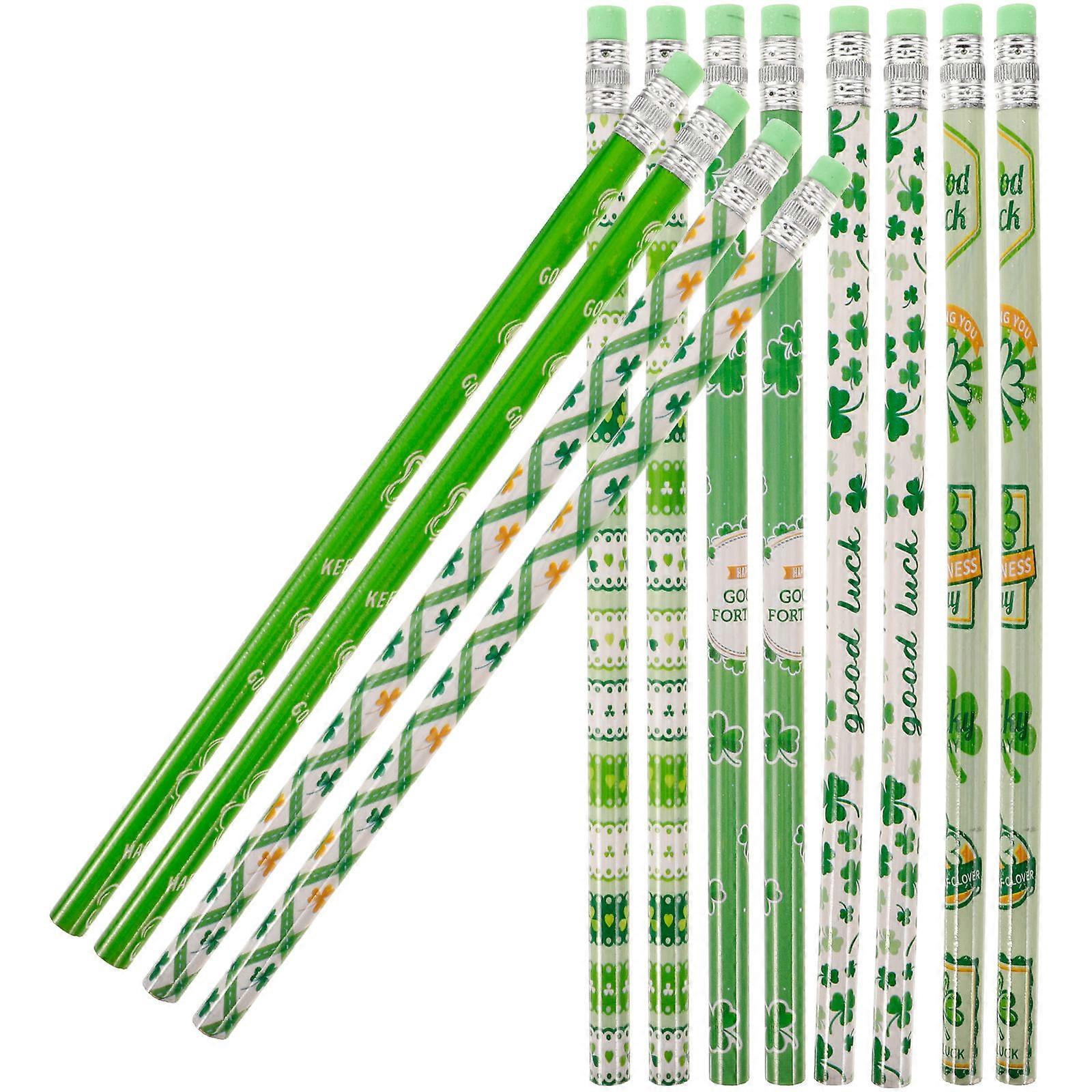 Assorted Color Writing Pencils 36 Pcs Ideal For Kids Sketching St. Patrick's Day Pattern Wooden Material Round Rod Shape