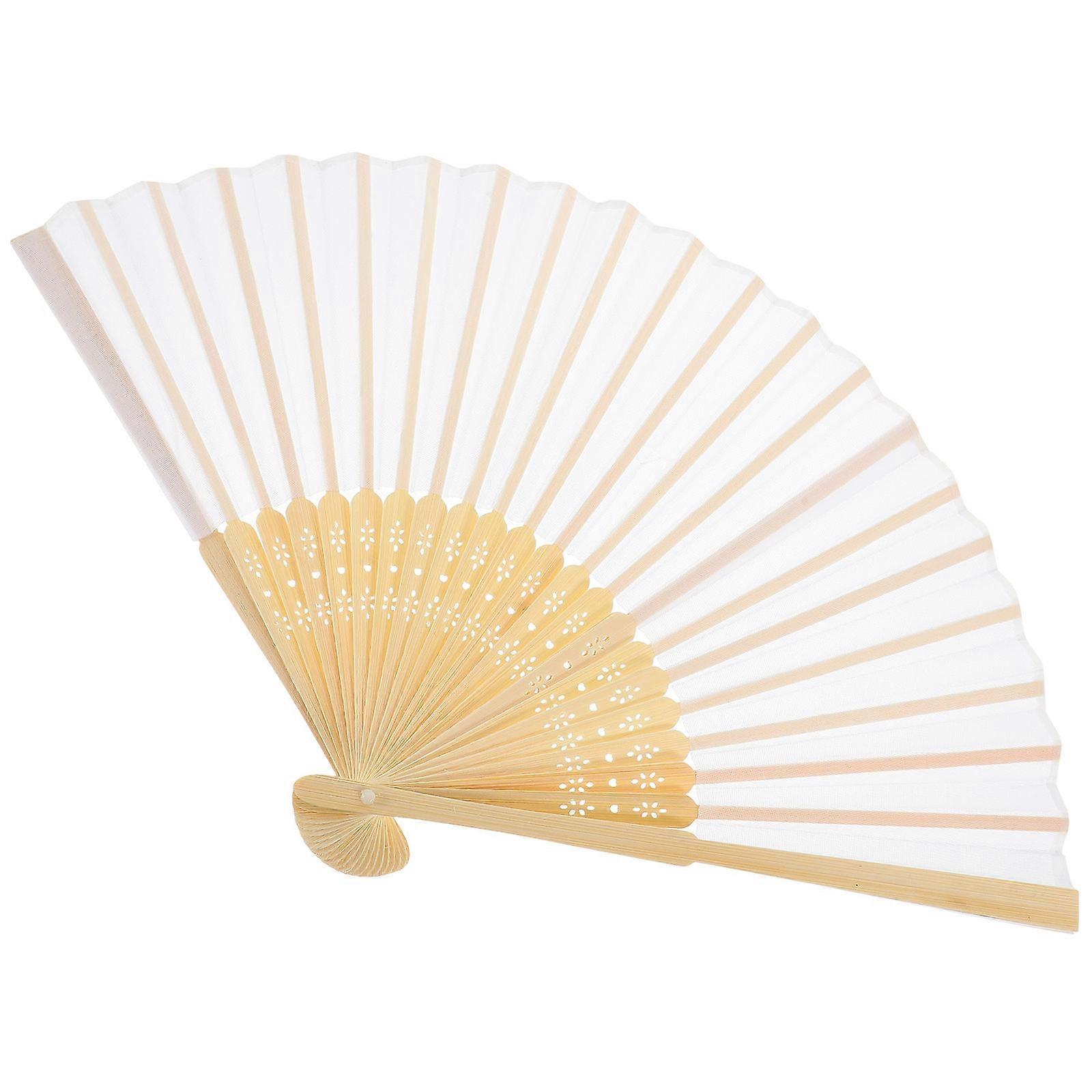 Bamboo Framed Folding Fan for Cooling Use 2Pcs Fabric Hand Held Fan