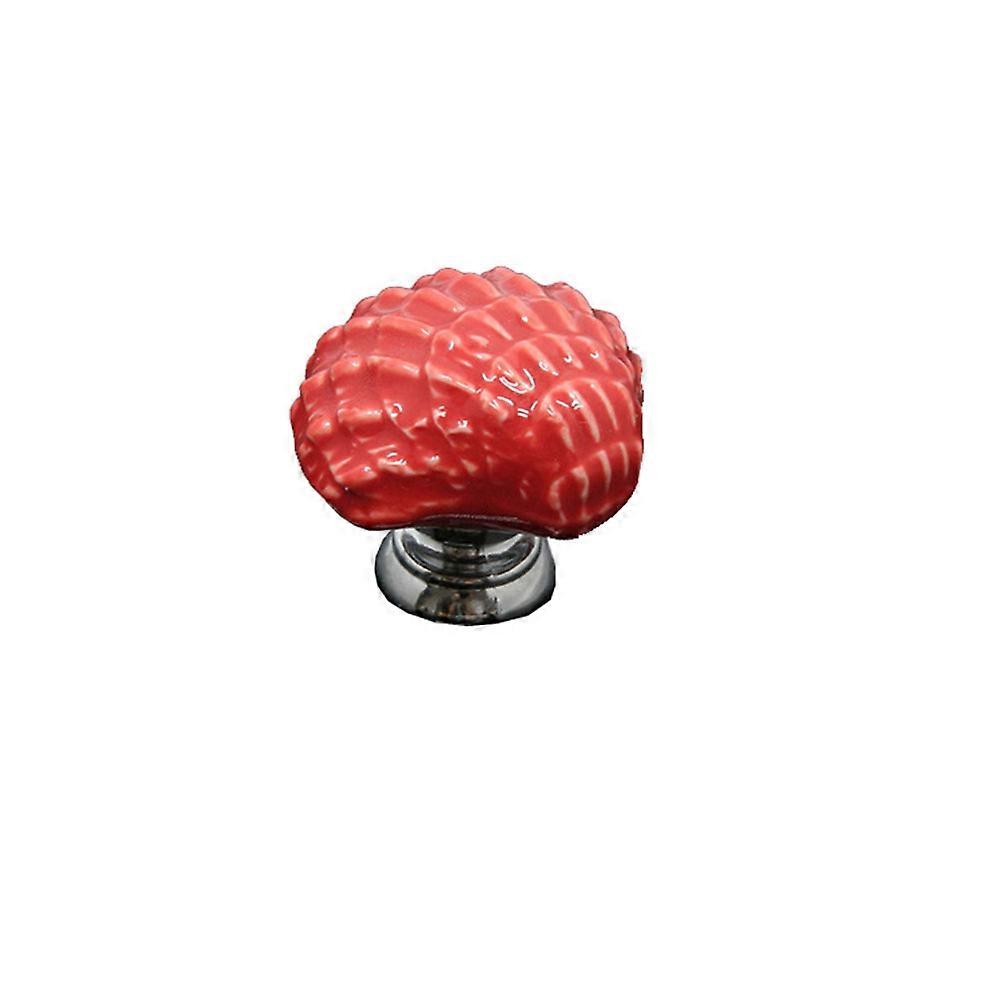 8 Pcs Red Ceramic Pull Handle Shell Design Cabinet Door Knobs Perfect For Drawers Wardrobe And Bookcase