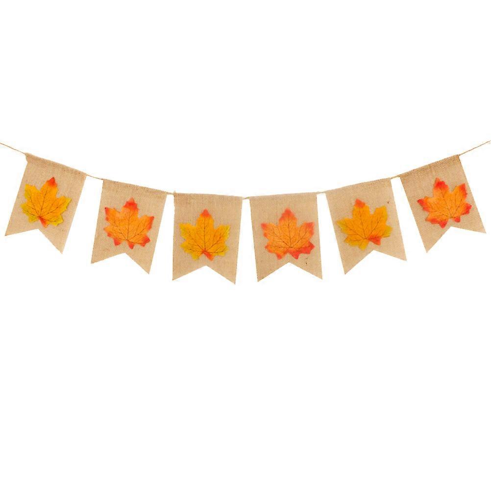 Party Burlap Maple Leaf Pull Flag Swallowtail Flower Banner Garland 2Pcs
