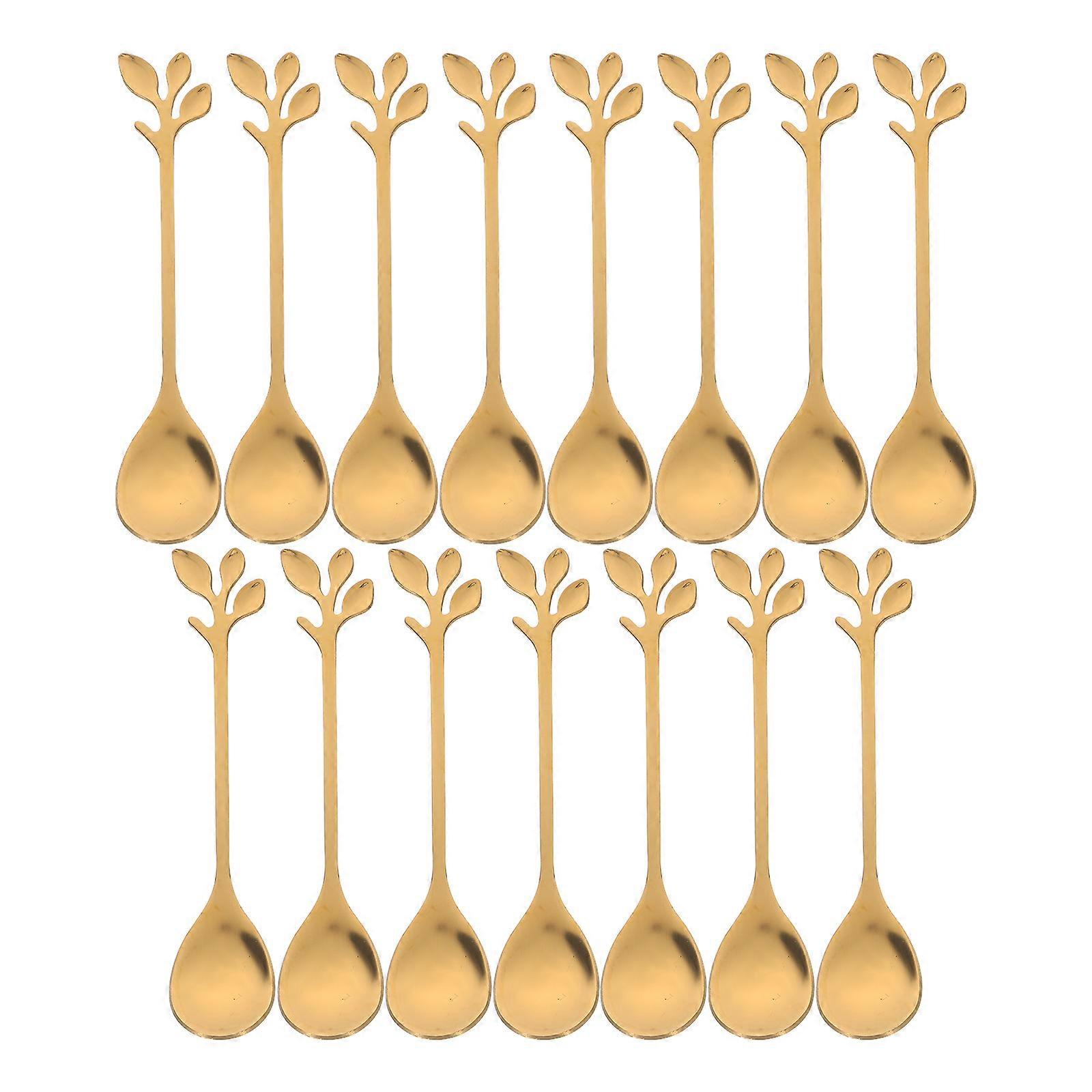 Stirring Mixing Spoon 15Pcs Stainless Steel Creative Leaf Topper Spoons