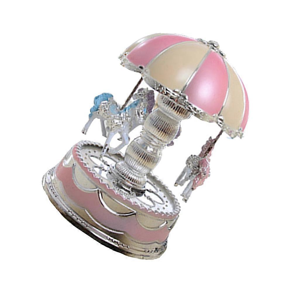 4Pcs Carousel Music Box Pink for Decorative Use with Rotating Horses and LED Lighting