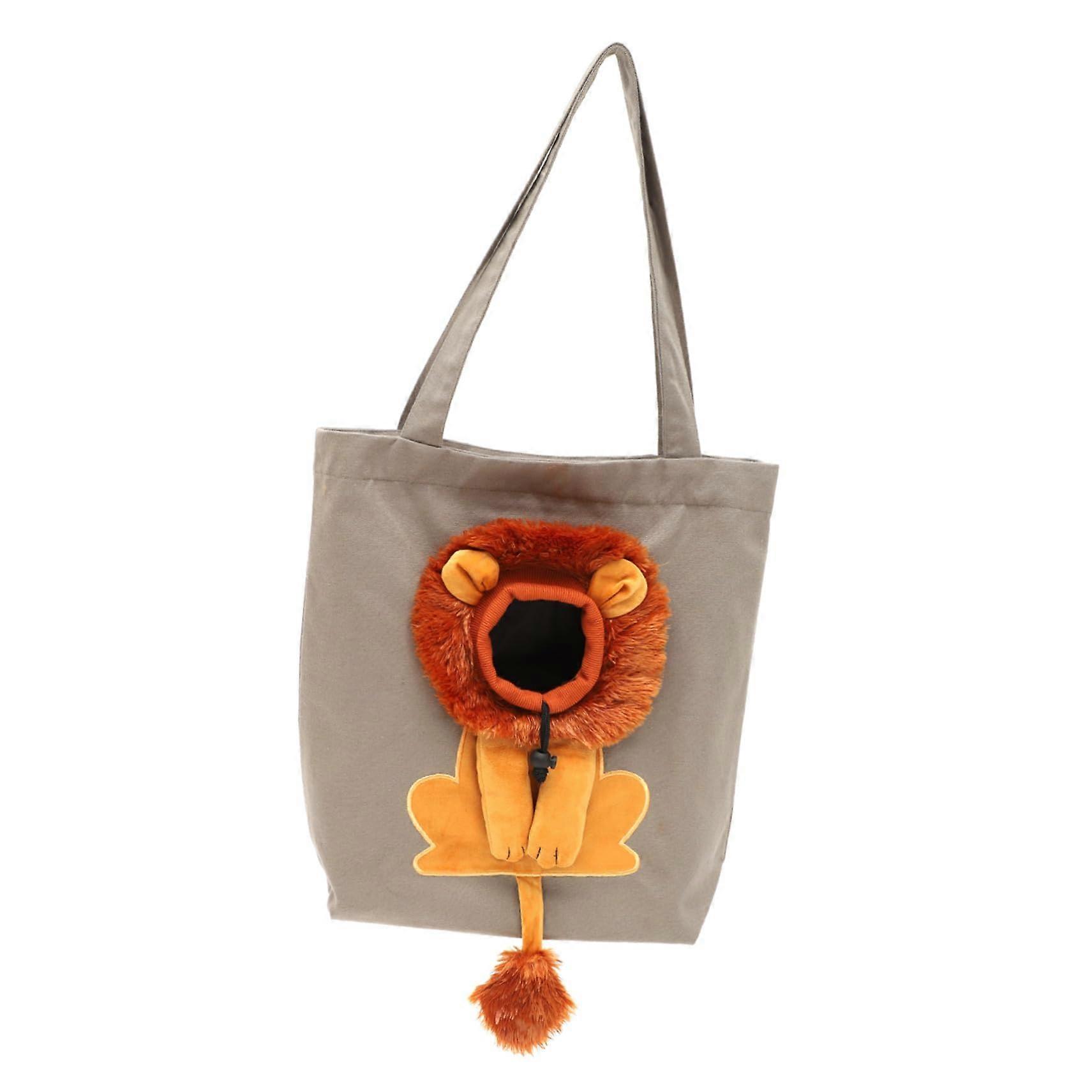 Breathable Canvas Pet Shoulder Bag Lion Design For Cats And Small Dogs Double Strap Carrier Safety Rope Outdoor Travel