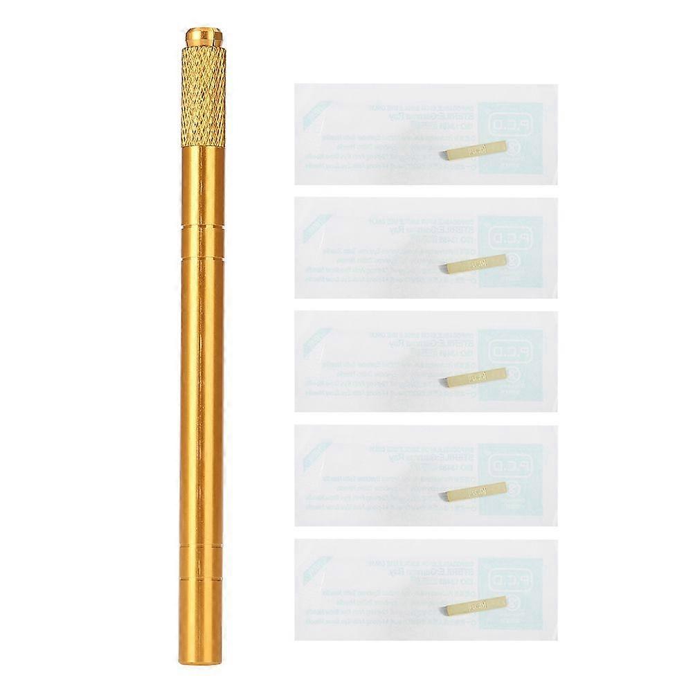 Stylo De Tatouage De Sourcils Ensemble Manuel Microblading Tatouage Stylo À Sourcils avec 5Pcs Aiguille Jetable