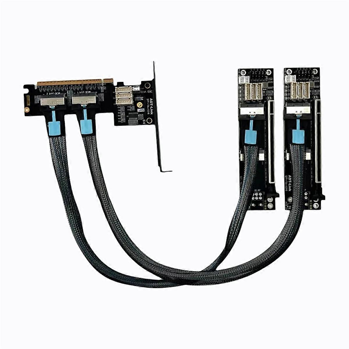 PCIe 4.0 X16 MCIO Graphics Card Split Extension Cable GEN4 Dual Split Into X8x8 Bifurcation Adapte