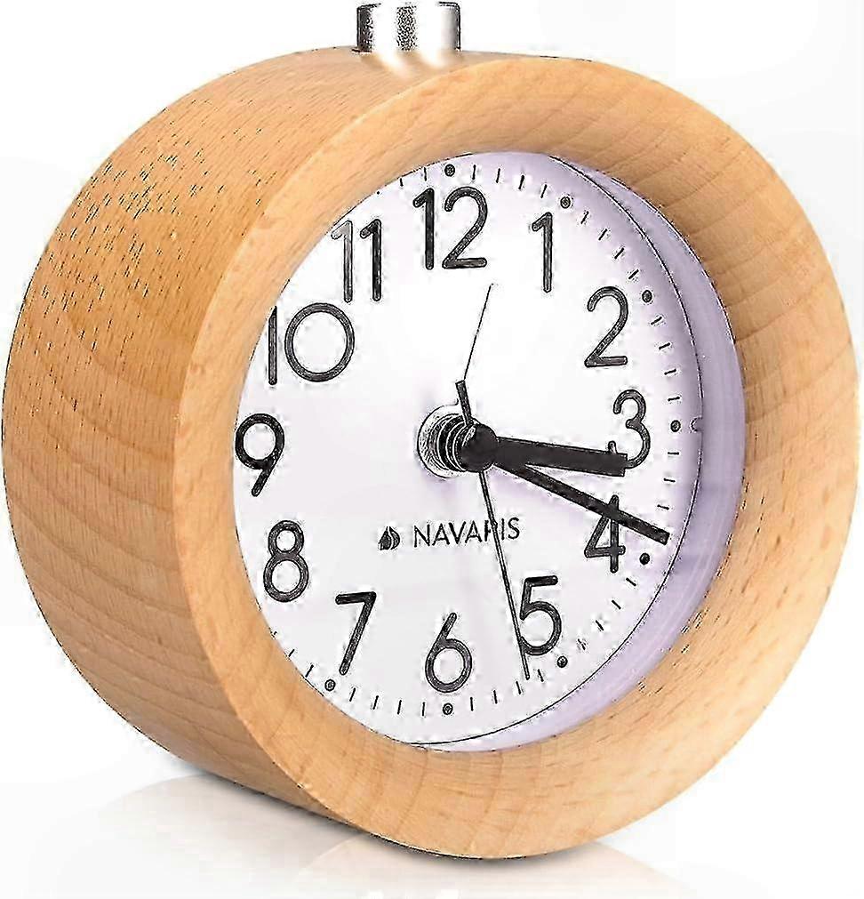 Vintage Wooden Table Clock with Snooze and Light Feature - Quiet Analog Alarm for Home or Office Decor