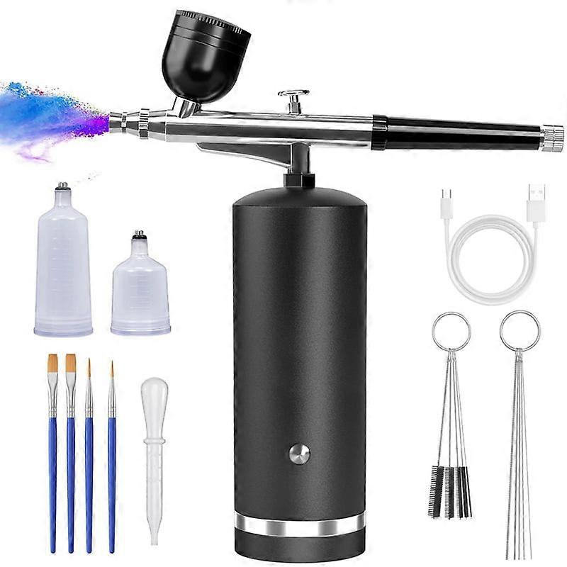 Airbrush Kit with Compressor - 48PSI Rechargeable Cordless Non-Clogging High-Pressure Air Brush Set Black