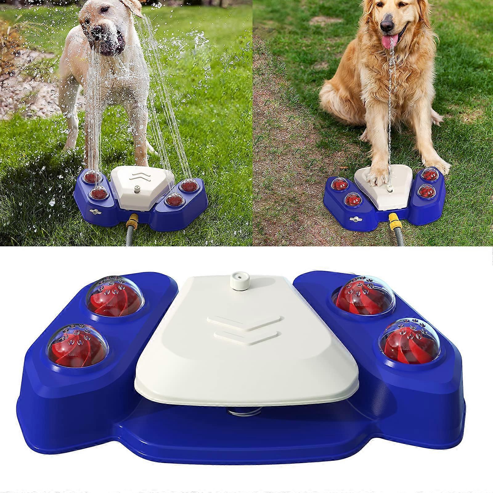 Outdoor Dog Water Play Sprinkler Step On Dog Water System Adjustable Water Output Four Shower Holes Blue