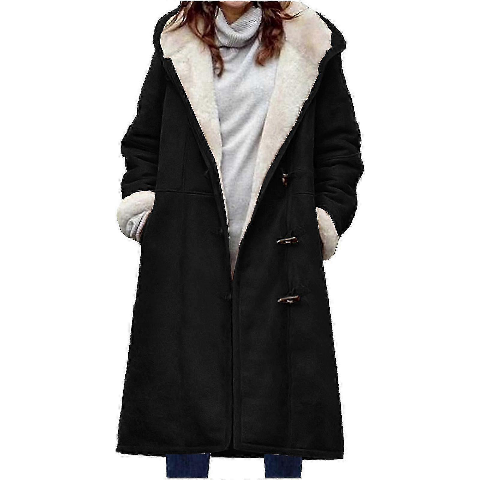 2025 Naisten pitkä, paksunnettu plyysitakki, mokkanahkainen yksivärinen sarvinapeilla varustettu trenssitakki