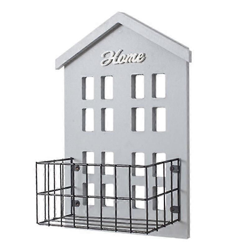 木製壁掛けキーラックメーリングレターホルダーキーラックオーガナイザー装飾ラック、グレー、22.2 x 9.4 x 31cm