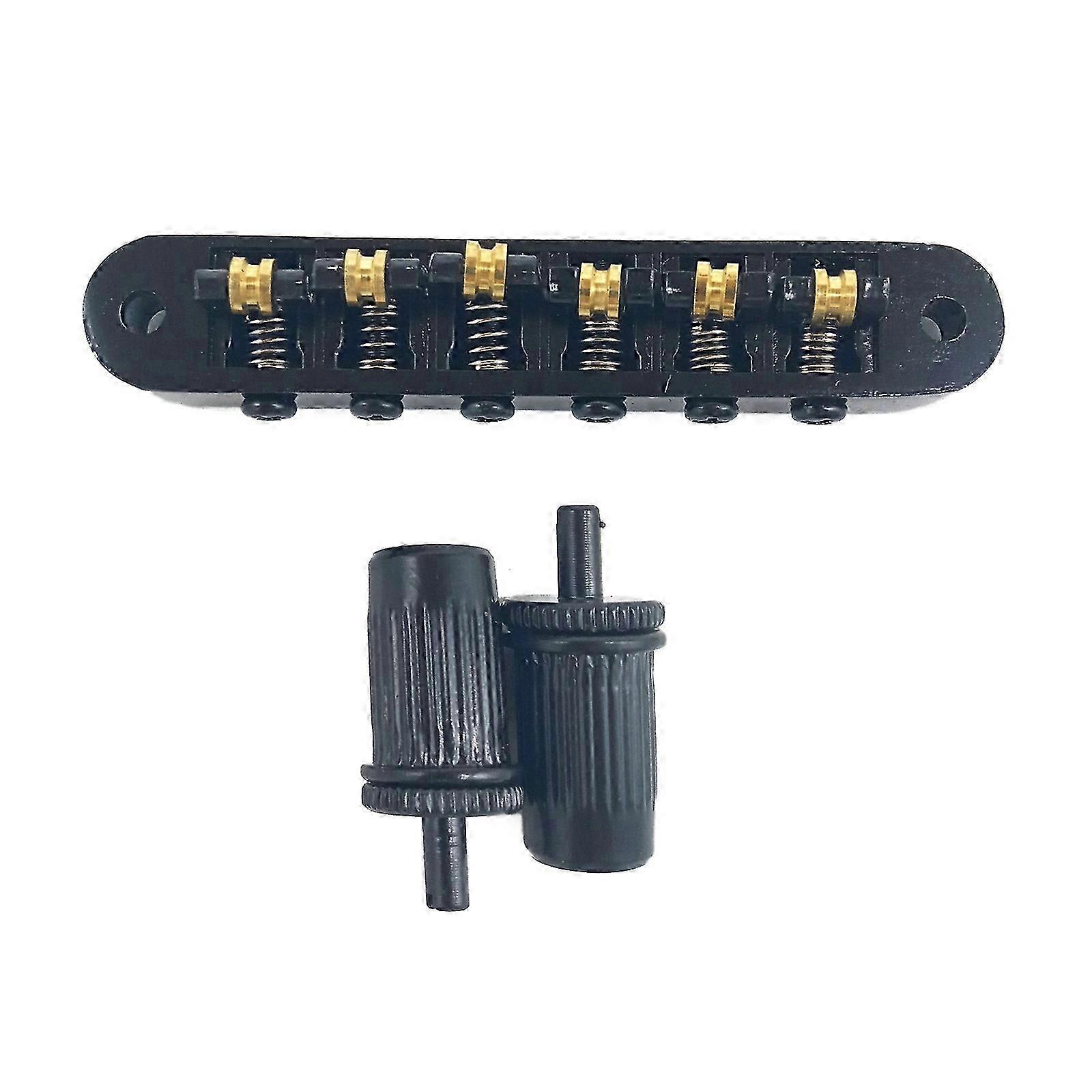 6 String Guitar Roller Bridge Adjustable Wraparound Guitar Bridge with Stopbar Studs Roller Tune-O-Matic Saddle Bridge Black 25-26s