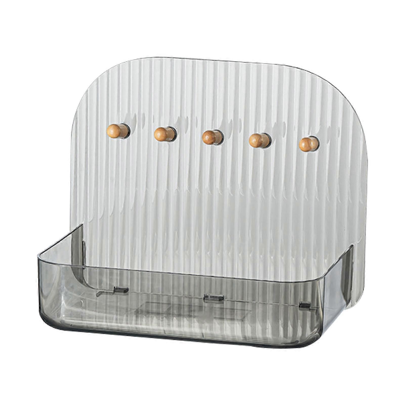 Dresser Organizer Tray 2Layer Entryway Tray With Hooks, Key And Hair Clips Storage Box, Translucent Chestnut Gray