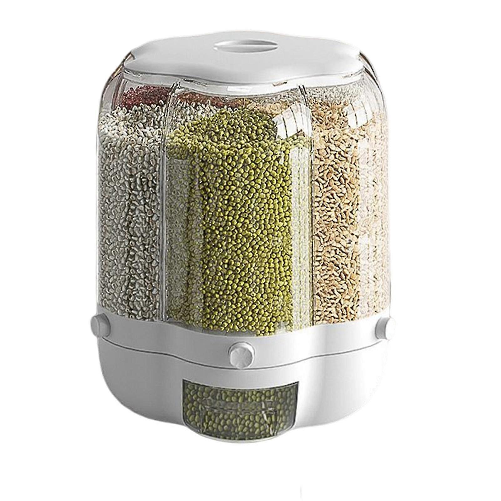 6 Grid 360 Rotating Clear Grain Container Automatic Dispenser With Leak Proof Lid Round Dry Food Dispenser