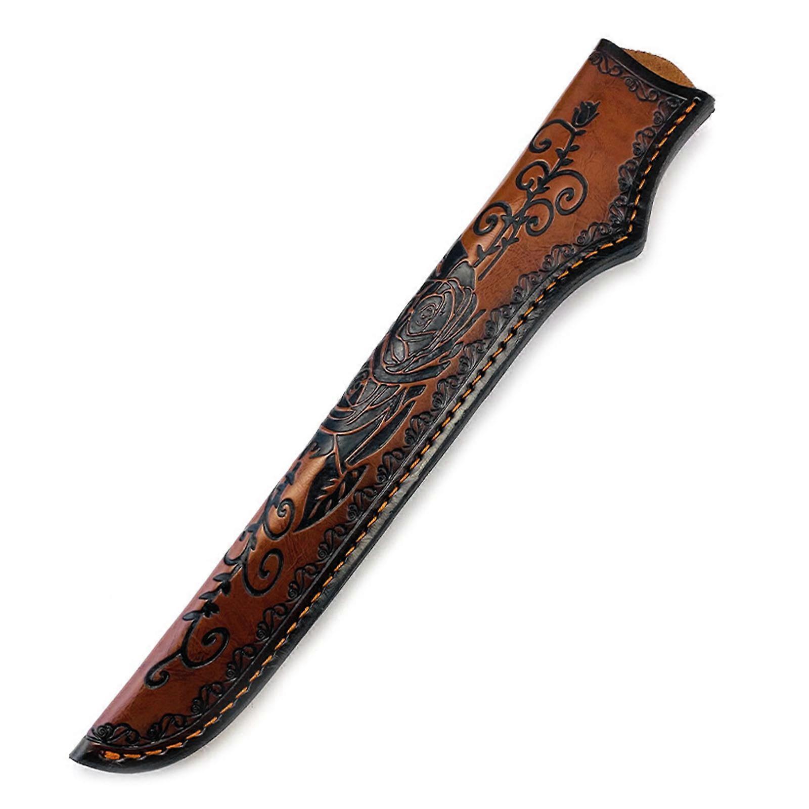 Lightweight Leather Embossed Fixed Blade Cutter Handmade Vegetable Tanned Leather Case Cutter Home Tool Multicolor