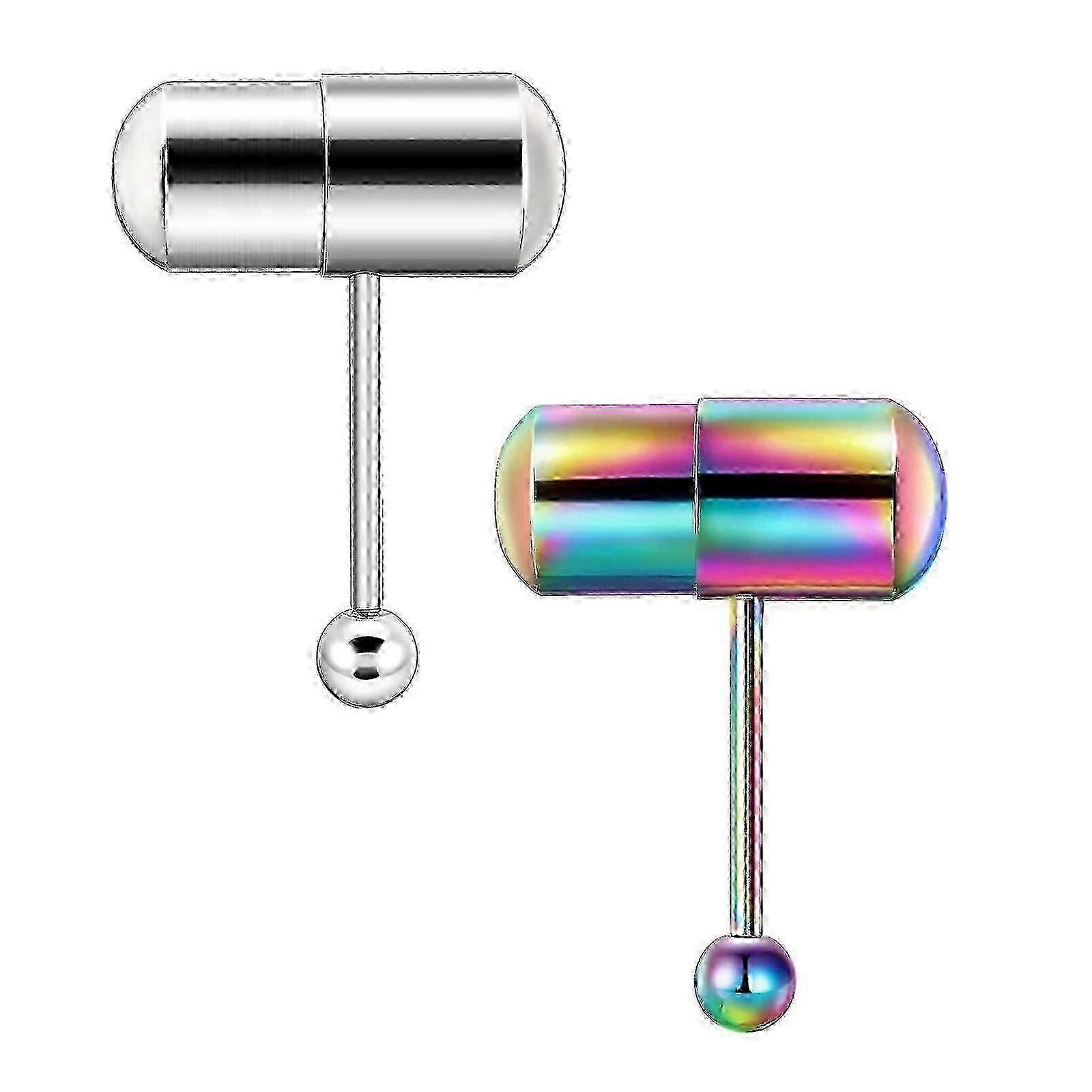 男性と女性のための2パック振動ステンレス鋼舌リング舌ピアス用電池式ジュエリー