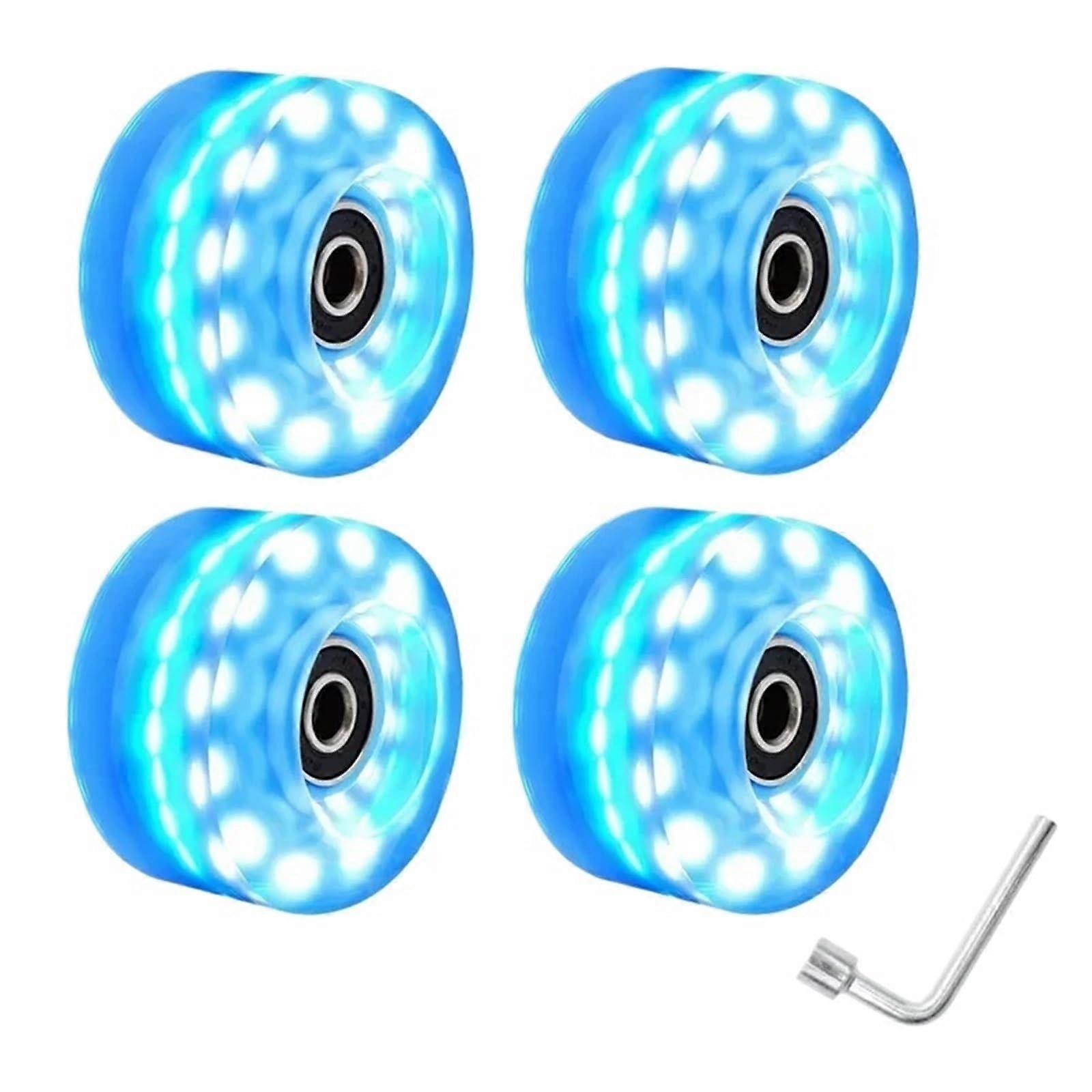 Roller Skating Wheels  Flash Light Double Row Roller Skates Shining Wheels Ice Skating Blue Light 4 Pcs