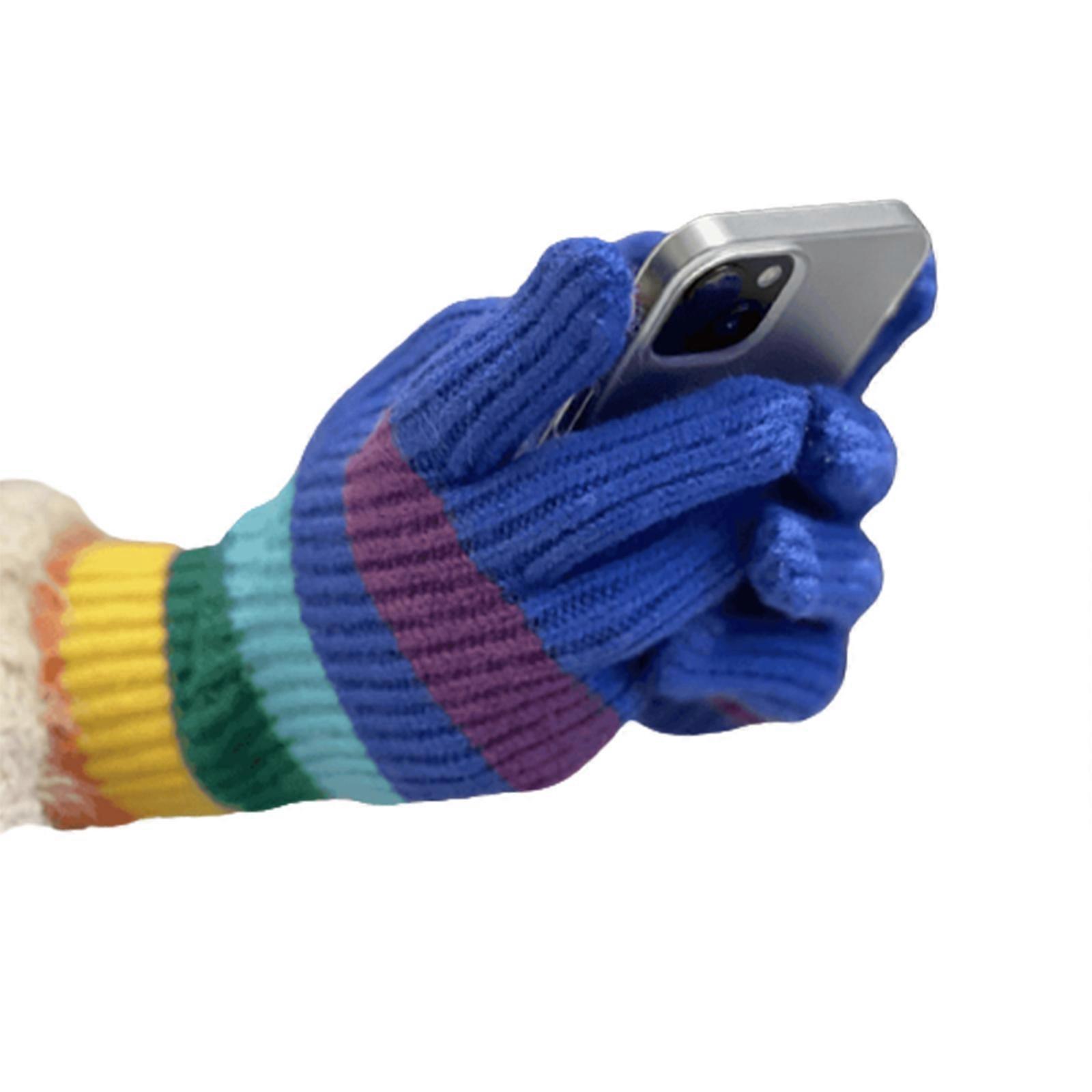 冬の暖かい伸縮性のあるミトン大人のニットタッチ可能なスクリーンフルフィンガーグローブ寒い天候のためのニットグローブサイクリングブルーフィンガー