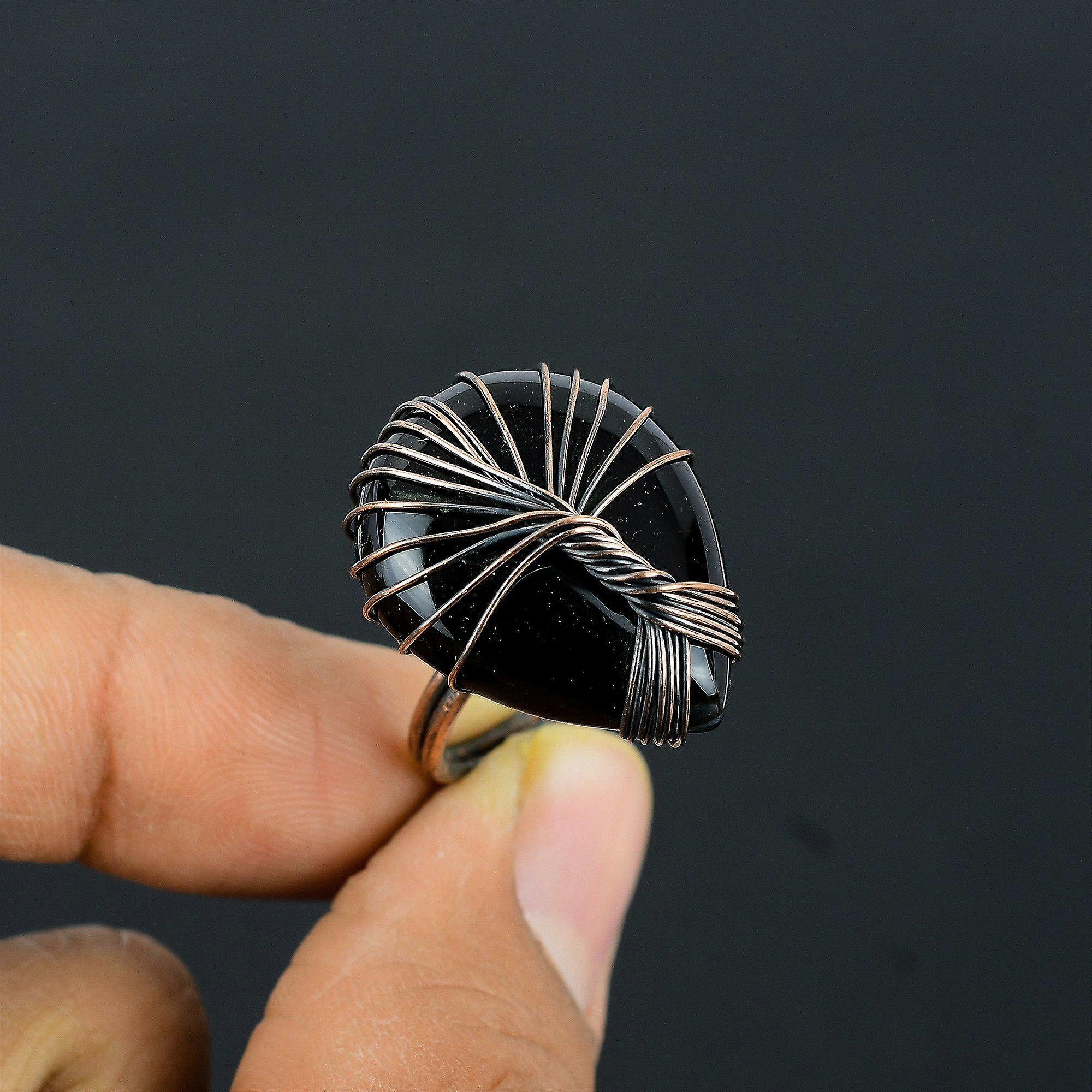 Moonstone Gemstone Copper Wire Wrapped Handmade Jewelry Ring For Her