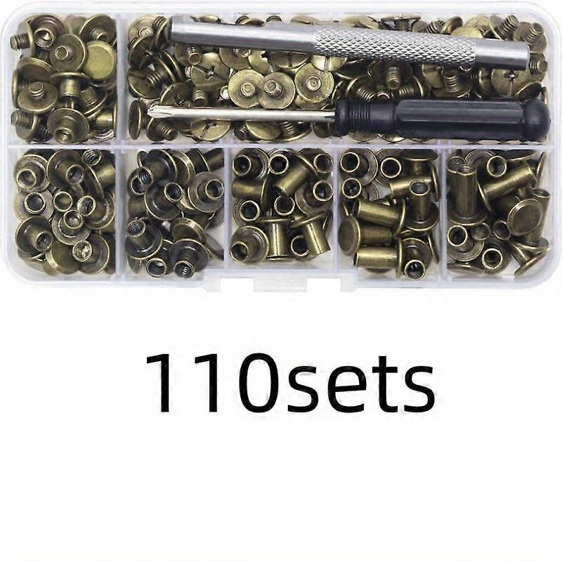 110 Sets of Alloy Nails, Cross Screws, Belt Buckles, Rivets in 3 Colors, Multiple Sizes - Perfect for DIY Leathercraft Projects!