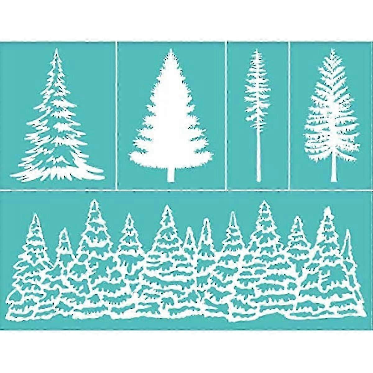 2pcs Self-Adhesive Silk Screen Printing Stencils Winter Forest Pattern Mesh Transfer Stencil Reusable Tree Silkscreen Stencil for Printing on Woo